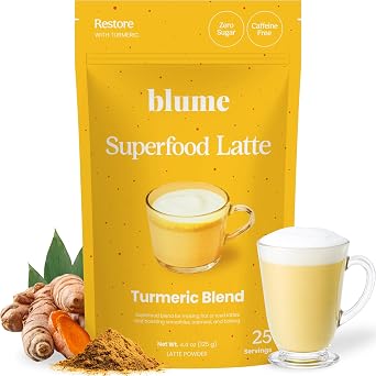 Blume Superfoods Latte - Turmeric Powder and Ginger Powder - Golden Milk, Cardamom, Ginger Root, Caffeine Free, Sugar-Free, Organic - Vegan, Gluten-Free - 25 Servings
