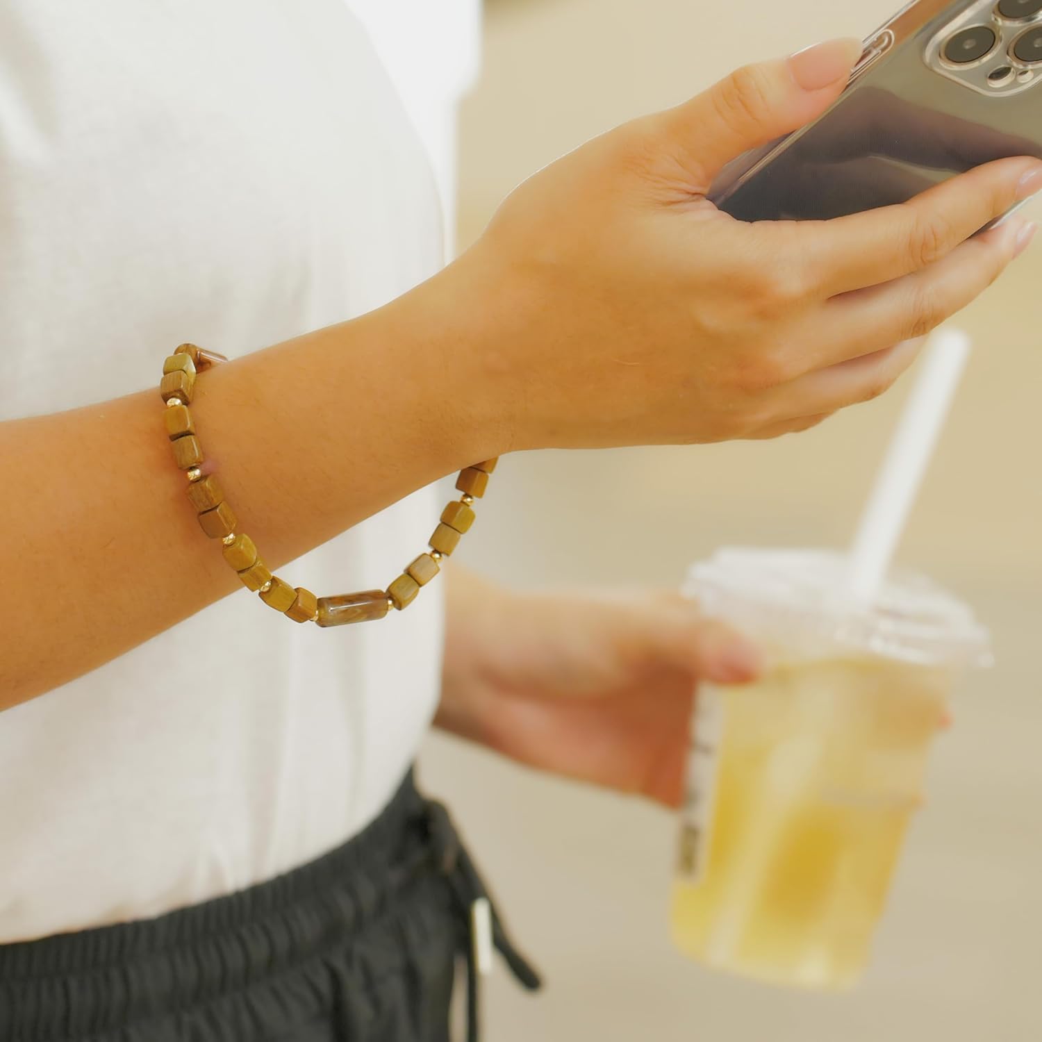 Cell Phone Wrist Strap Wrist Lanyard Sandalwood Beaded Strap Beaded Mobile Phone Lanyard Phone Charm (Wood/Coffee) - Image 5