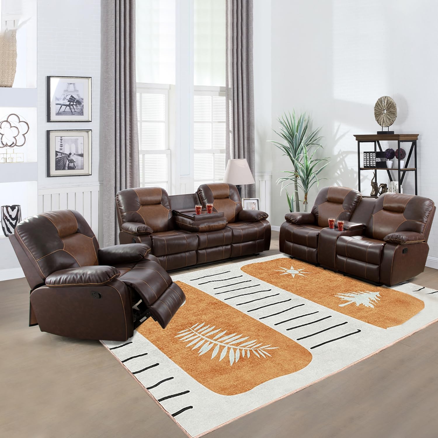 Brown Leather Sofa Chair Loveseat Combo Leather Sofa Set,Leather