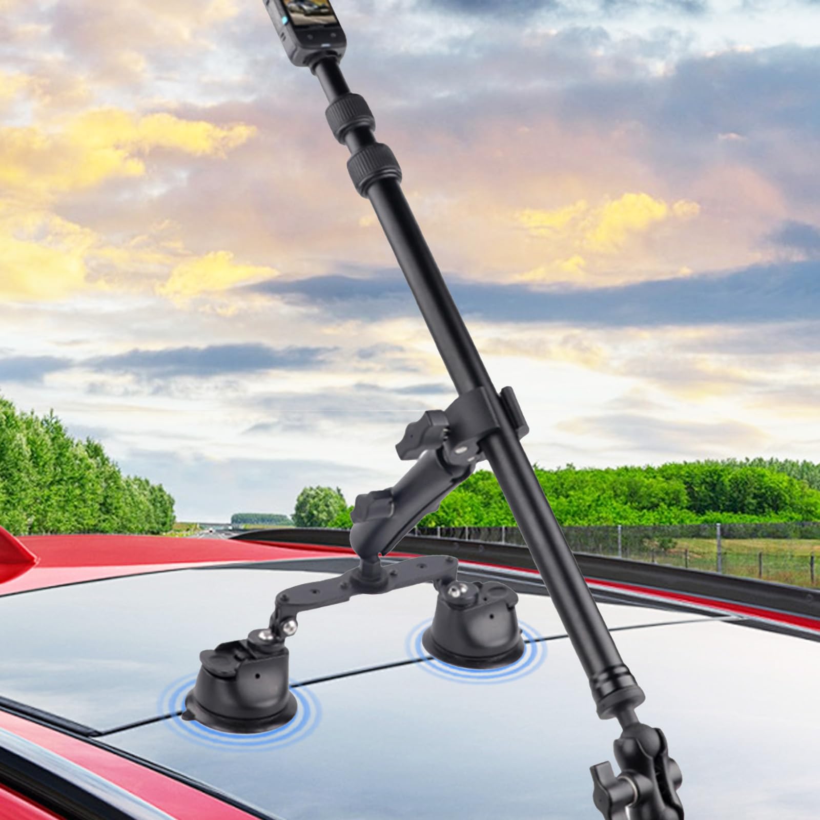 Set Di Supporto Per Auto Con Tripla Ventosa, Supporto Per Auto Con Tripla Ventosa E Morsetto Per Insta360 Gopro Akaso Action Camera Supporto Per Selfie Stick Retrattile Da 28-112 Cm Con Braccio Magico