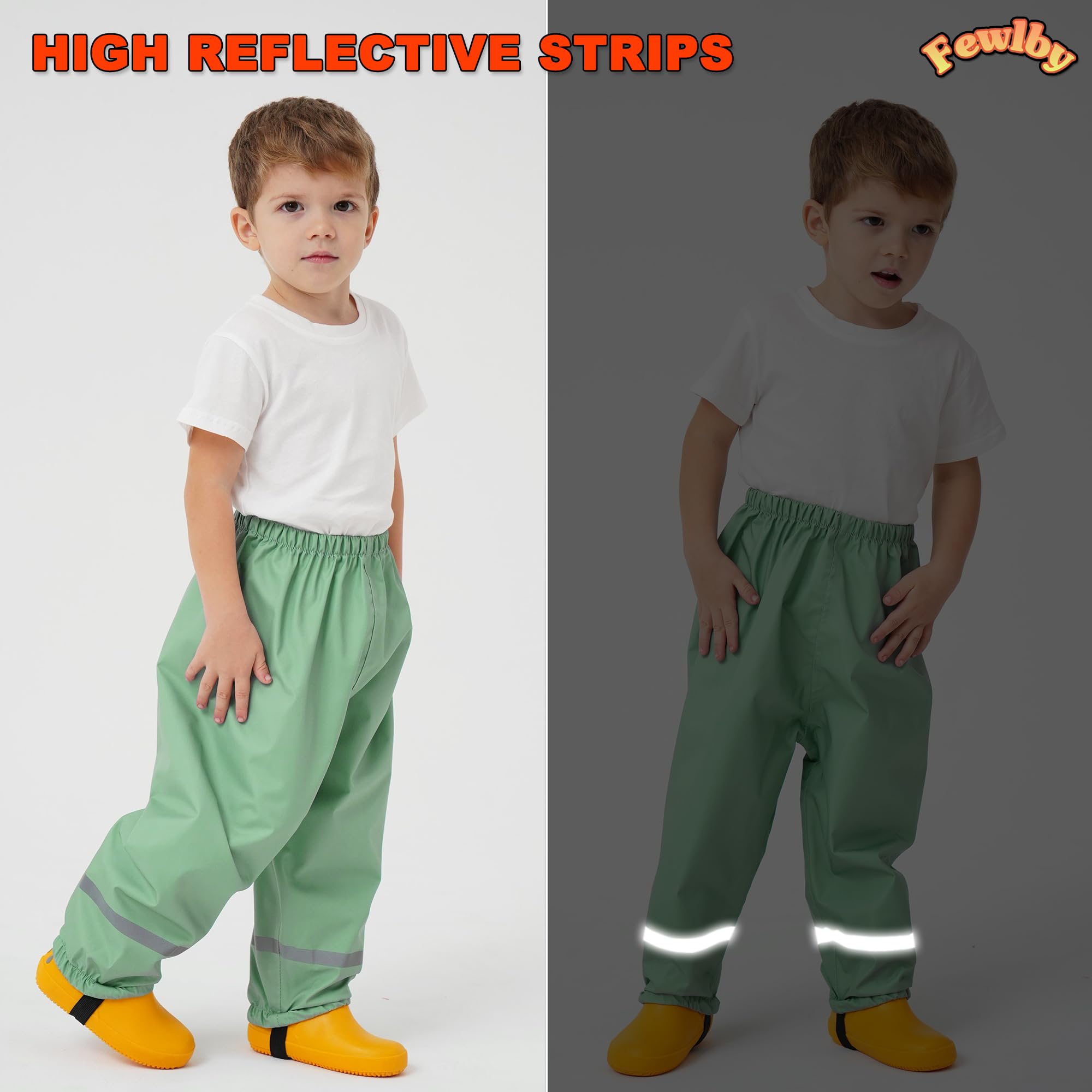 Fewlby Pantalones Impermeables, Niños Pantalones de Lluvia Niñas Mono Impermeable Chubasquero con Tiras Reflectantes Outdoor Traje Impermeable