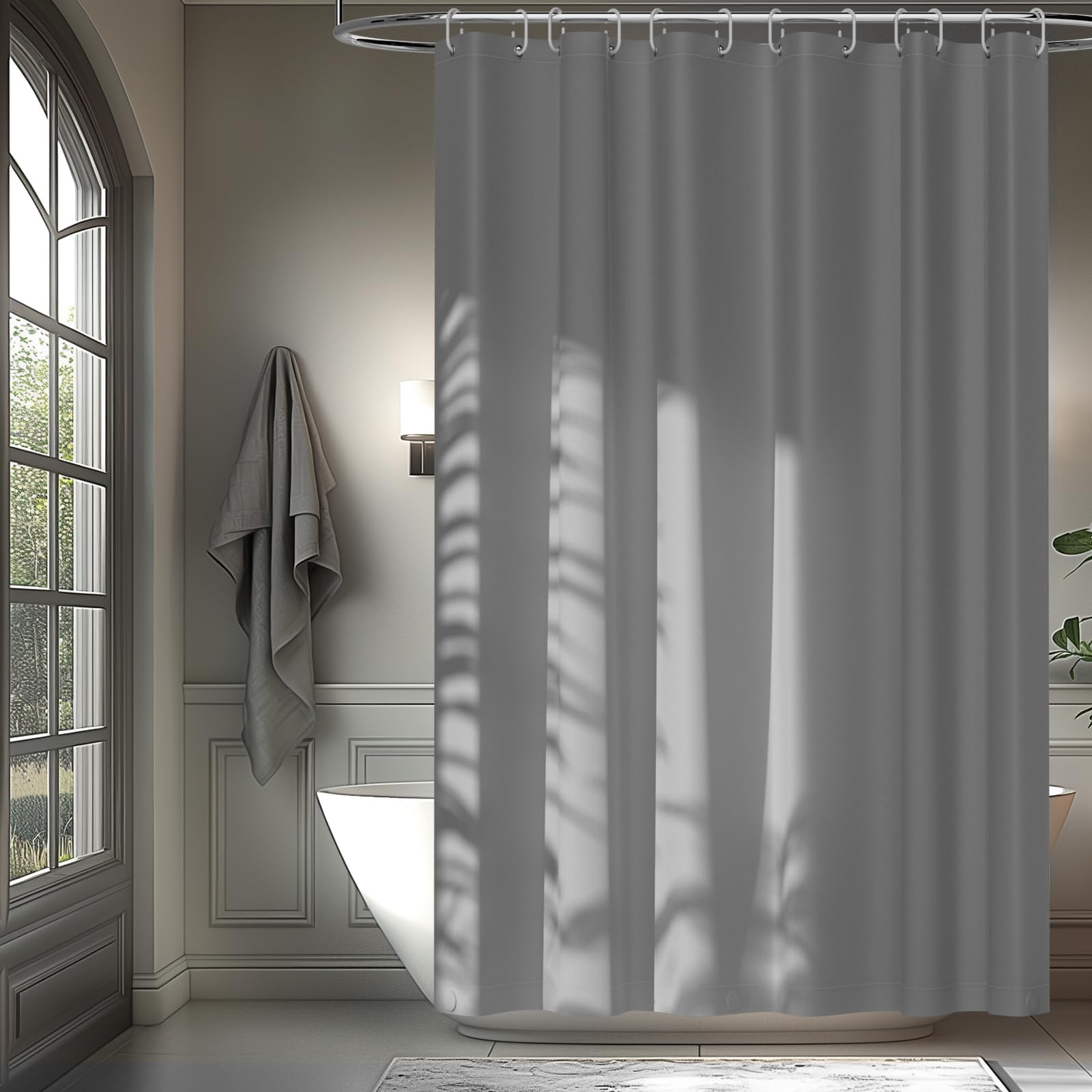 Tenda da doccia impermeabile, 80 x 240 cm, lavabile in lavatrice, qualità alberghiera, in tessuto grigio tinta unita ed elegante, perfetta per uso domestico o in hotel