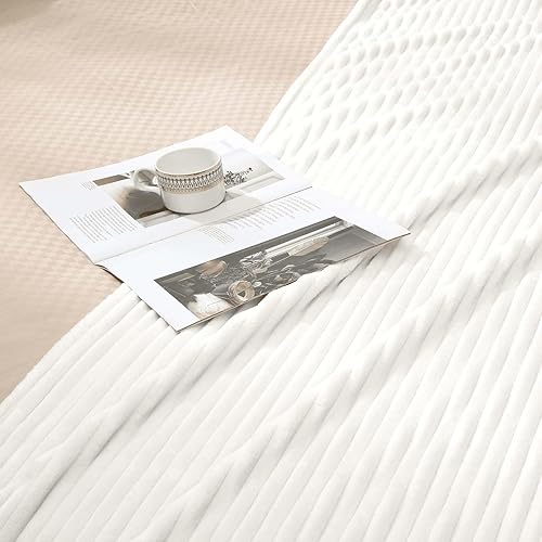 Miniatura 6 de Vessia Manta de franela de forro polar para sofá, cama, manta de microfibra a rayas blancas de 10.58 ozm para adultos y niños, súper suave, cálida,