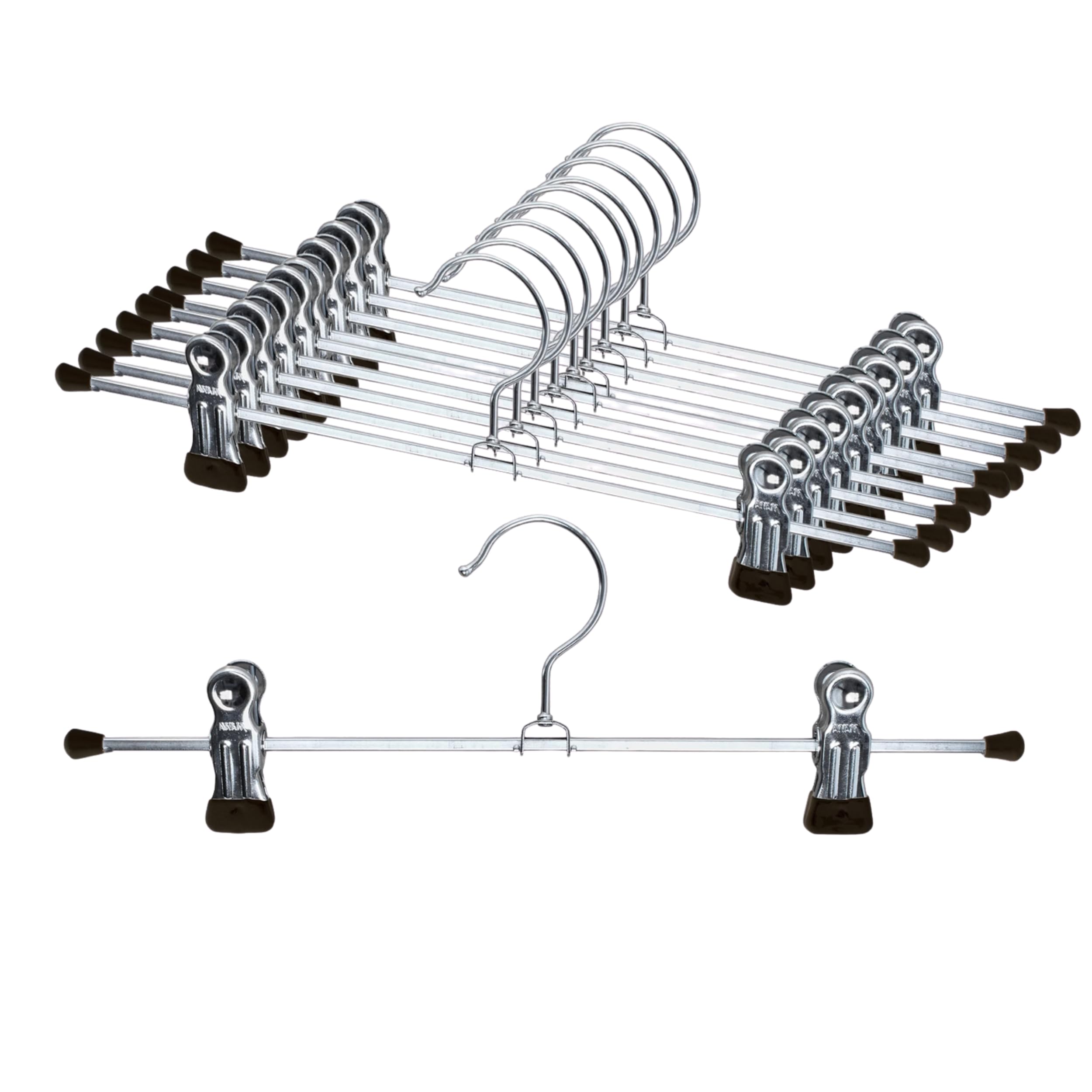 MAWA par Reston Lloyd antidérapant Peu encombrant Cintre pour Pantalons et Jupes avec Deux Clips, Noir, Set of 10
