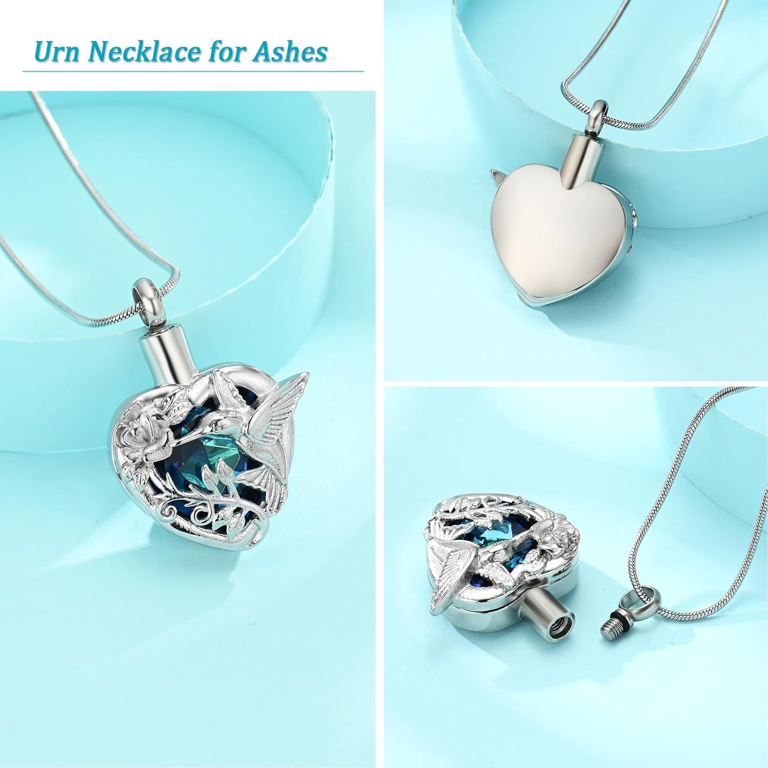 Hummingbird Urn Necklace for Ashes Heart Cremation Jewelry for Women Men Stainless Steel Memorial Necklaces Ash Holder for Human Pets Keepsake Jewelry for Loved Ones with Fill Tool - Image 4