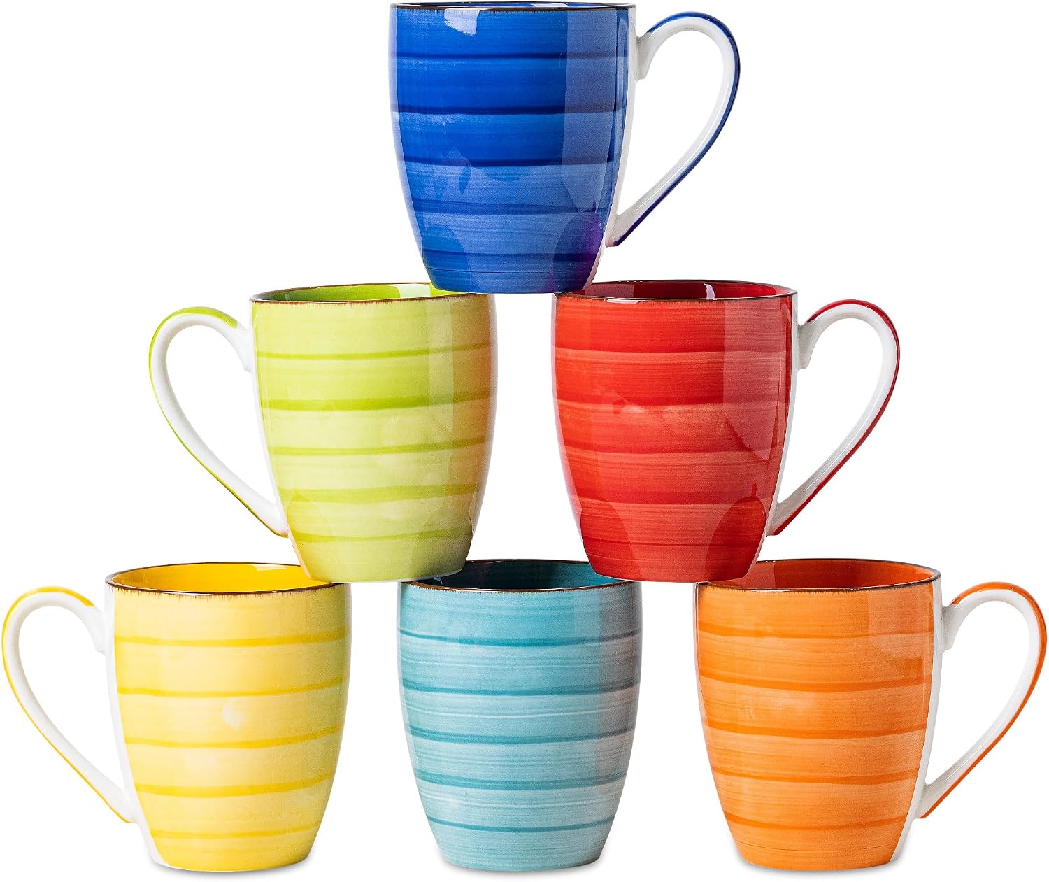 Yeacccng Handcrafted Ceramic Coffee Mug Set of 6, 15 oz Large Hand-Painted Vibrant Colorful Porcelain Coffee Cups with Large Handle for Tea, Milk, Cocoa, Microwave & Dishwasher Safe Ideal Gift