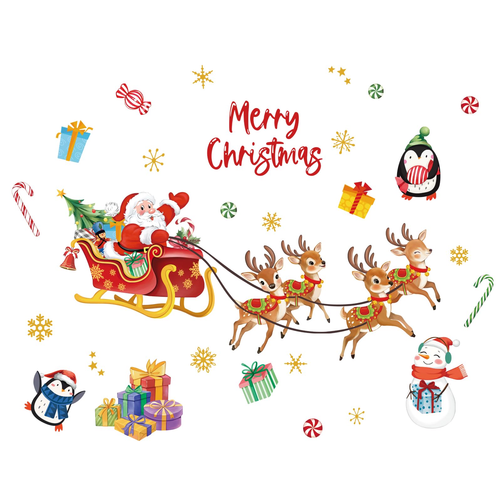 FUFUQUARE Merry Chritsmas Santa Claus Reindeer Wall Stickers Watercolor Xmas Penguins Snowman Wall Art Decals Peel and Stick Removable PVC Winter Party Supplies - Image 4