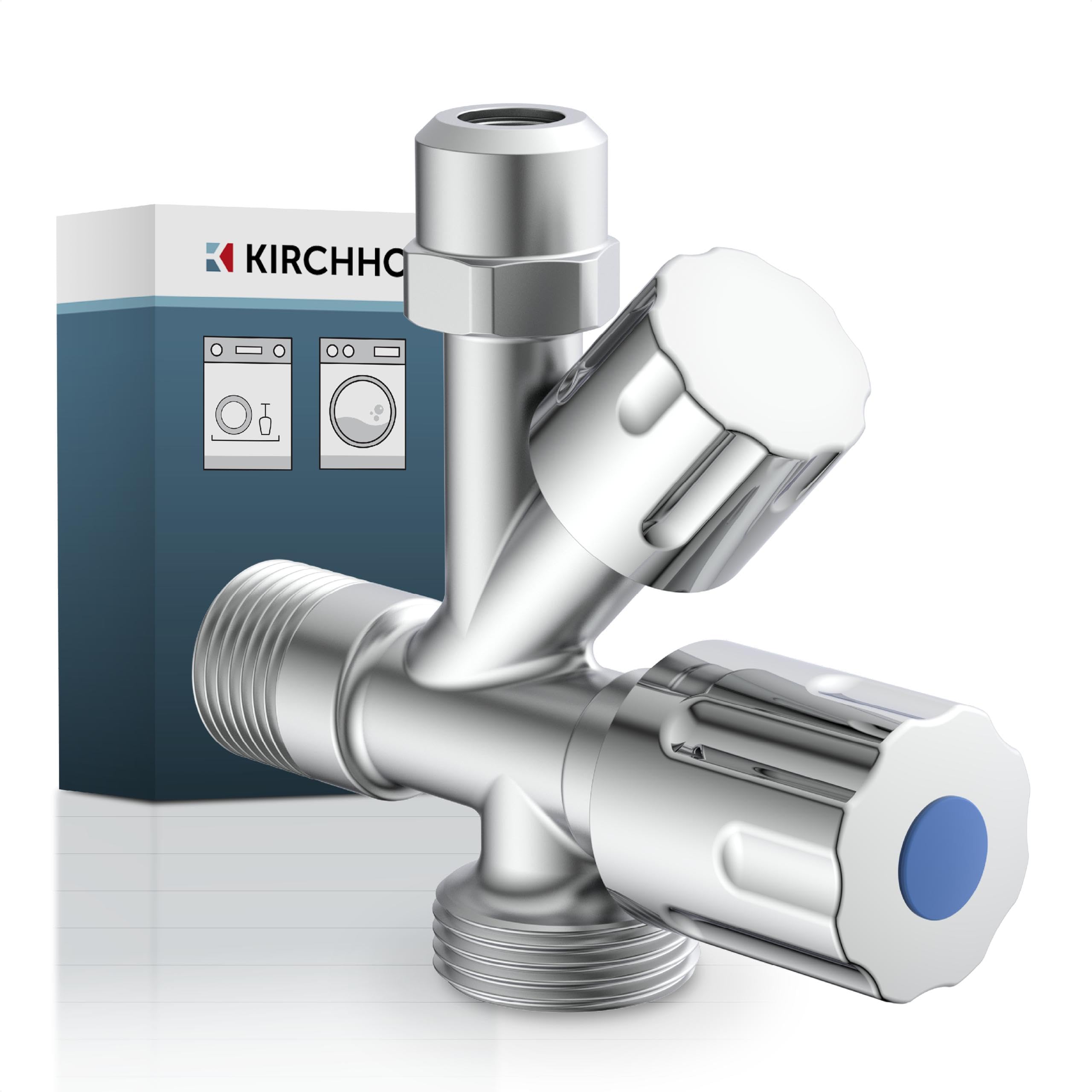 Kirchhoff Geräte Universal Eckventil mit Spülmaschinenanschluss, ½ Eckregulierventil für Kaltwasserleitung, Absperrhahn Waschbecken Bad, Kaltwasser Armatur 98480090, Chrom