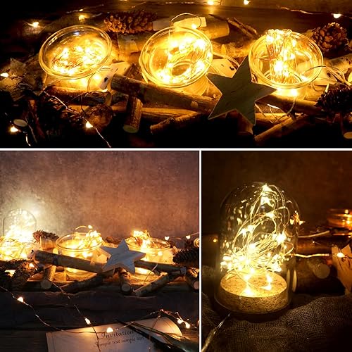 Miniatura 4 de Paquete de 12 Guirnalda de luces de hadas de 8 modos con temporizador, 20 luces LED en cable plateado de 6.5 pies, luces de hadas alimentadas con