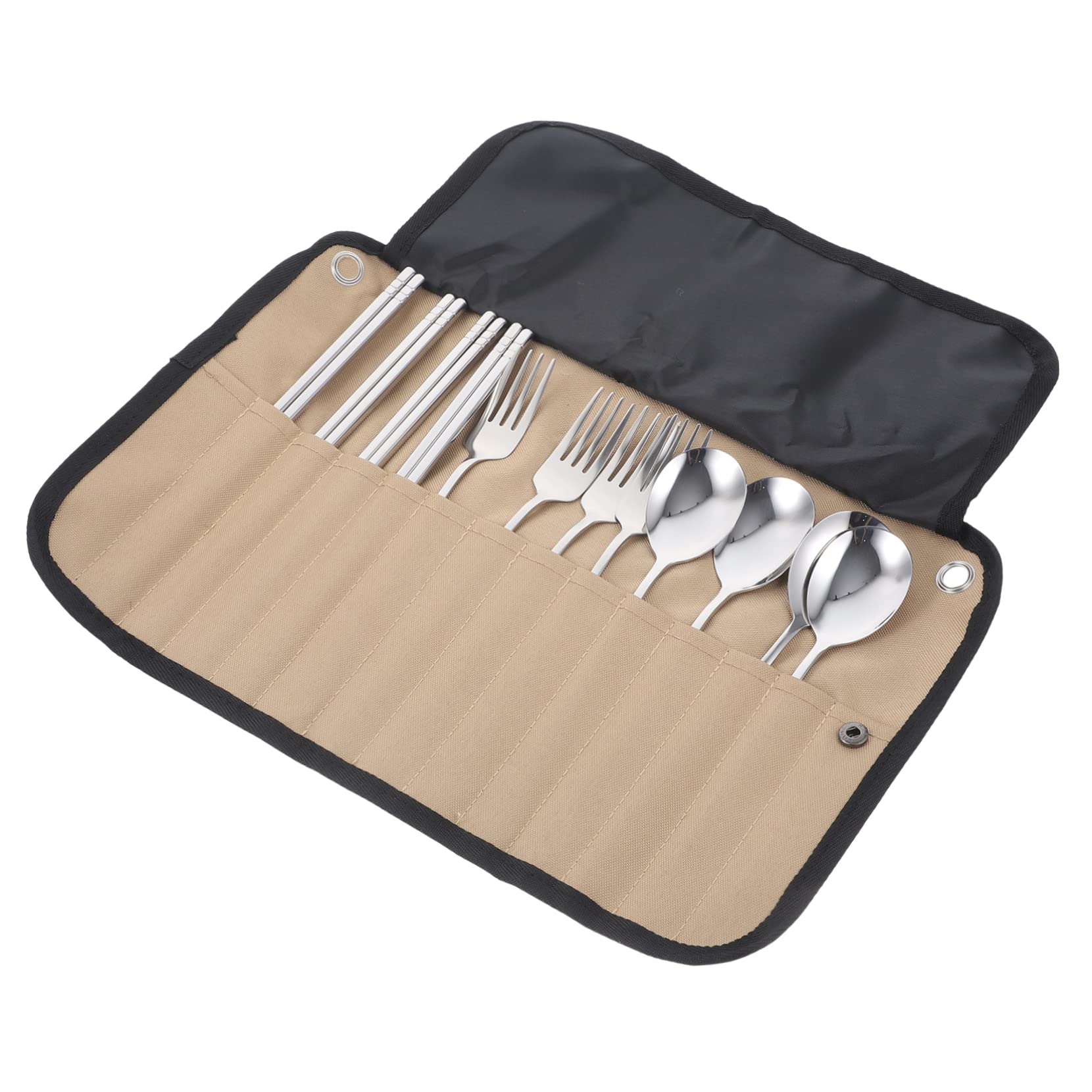 Sosoport Set Posate da Campeggio Portatile Custodia in Nailon, Acciaio Inossidabile per Picnic e Escursioni