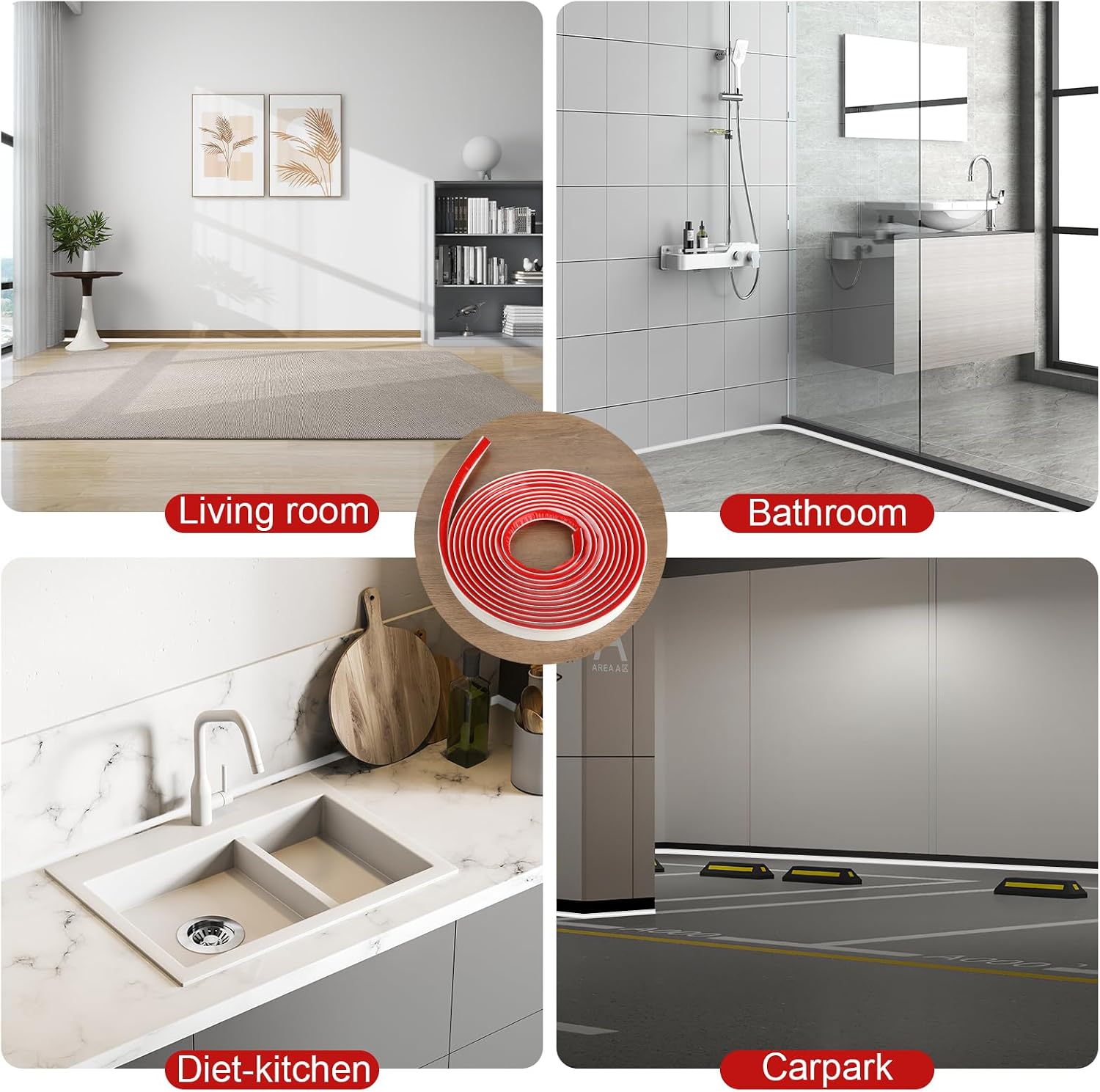 Flexible Quarter Round Molding Trim Self Adhesive Wall Molding for Floor Corner Rubber Trim for Baseboard Cabinet Tile Edge and Bathtub Water-Resistant Silicone White