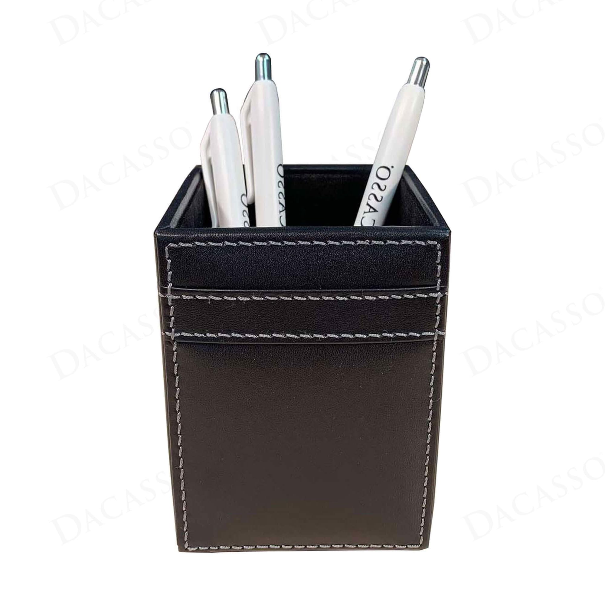 Dacasso Rustikaler schwarzer Stiftehalter aus Leder für den Schreibtisch – luxuriöses Executive-Dekor und Büro-Organisation, unverzichtbar für Desktop/Sitzungssaal
