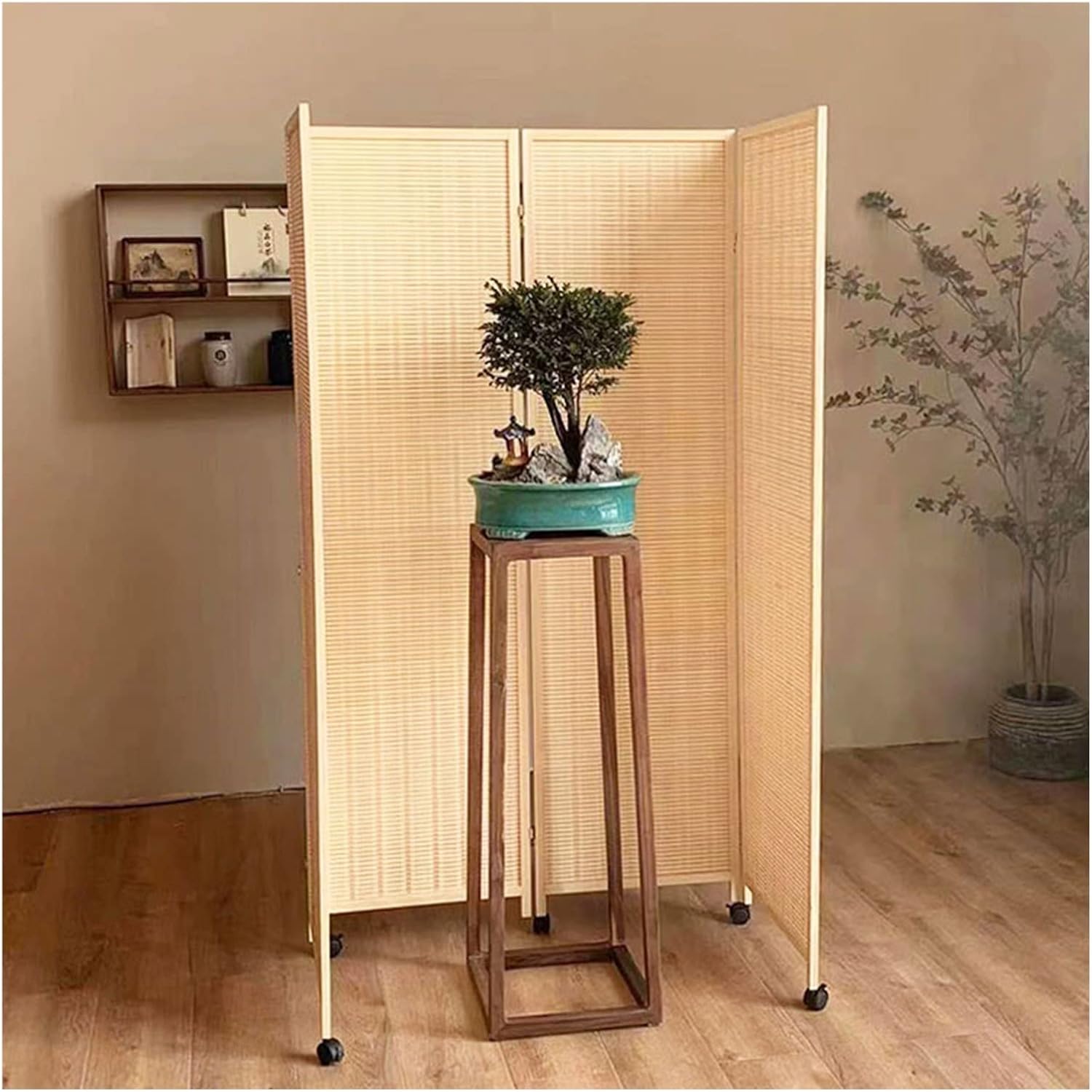 Room Dividers Privacy Screens, Bamboo Weave Partition Screen with Pulleys, 150cm High, Ideal for Hotel Balcony