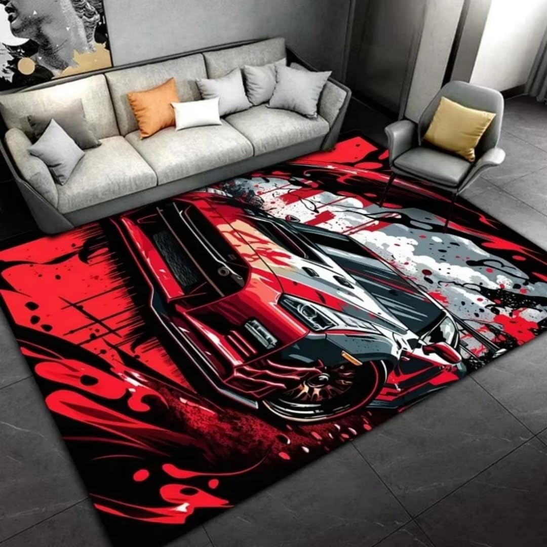 Tapis 3D voiture de sport grand tapis de salon lavable et moderne
