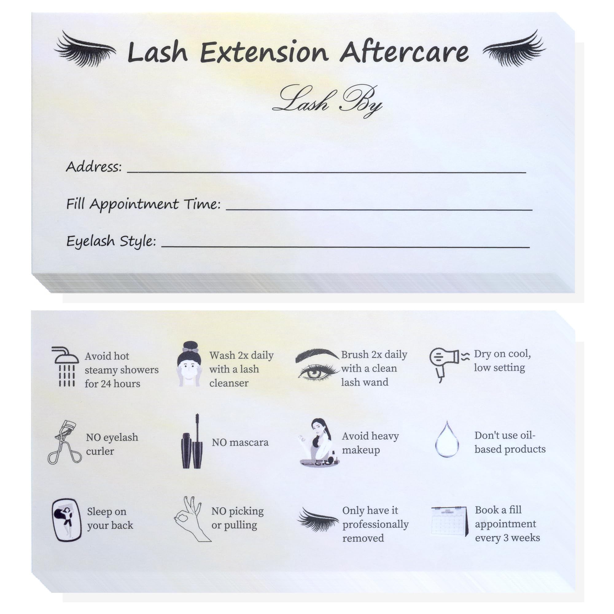 60 5 Pieces Lash Extensions Aftercare Cards 10 5CM Grey Yellow Fill Appointment Cards for Your Clients Lash