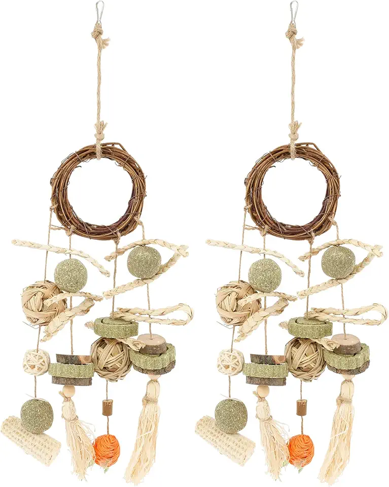 Pacote com 2 brinquedos naturais para mastigar coelhinhos para ranger os dentes, brinquedos de coelho de madeira para mastigar coelho, brinquedo natural para mastigar coelho para