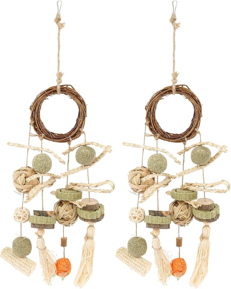 Pacote com 2 brinquedos naturais para mastigar coelhinhos para ranger os dentes, brinquedos de coelho de madeira para mastigar coelho, brinquedo natural para mastigar coelho para