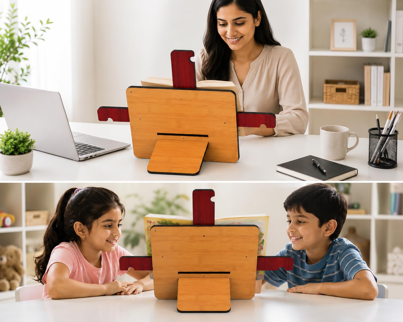GKD Book Reading Stand Desk Accessories For Adjustable Angles Compatible With All Size Books, A3 Large Size, Heavy, Bulky, Large Book Stand, Tablet & Mobile A Book Holder For Reading (Big Size Bamboo) 4