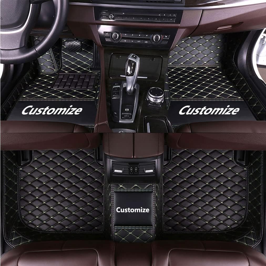 Custom Making Car Floor Mats for 90% Car Model Luxury Leather All Weather Waterproof Anti-Skid Full Coverage Liners (Black Beige)