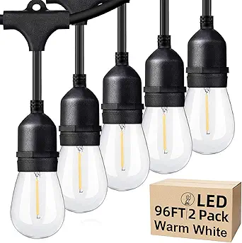 Lakumu Outdoor String Lights 96FT with Dimmable Shatterproof LED Bulbs