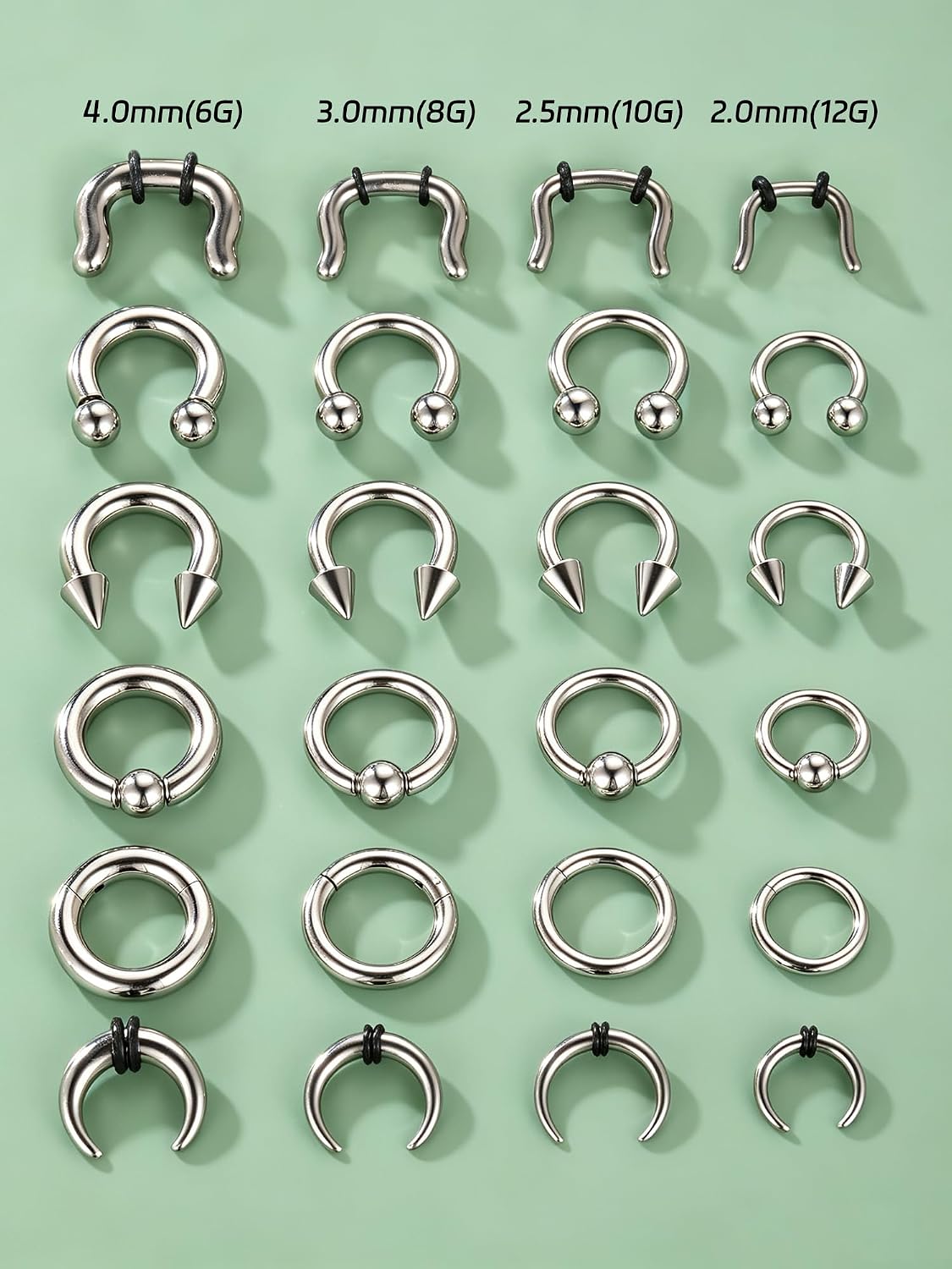 Oveta 6G 8G 10G 12G Septum Rings Silver Surgical Steel Heavy Gauges Earrings Septum Stretching Kit Eyebrow Lip Septum Nose Rings Helix Tragus Daith Rook Earrings Hoops 10/12mm