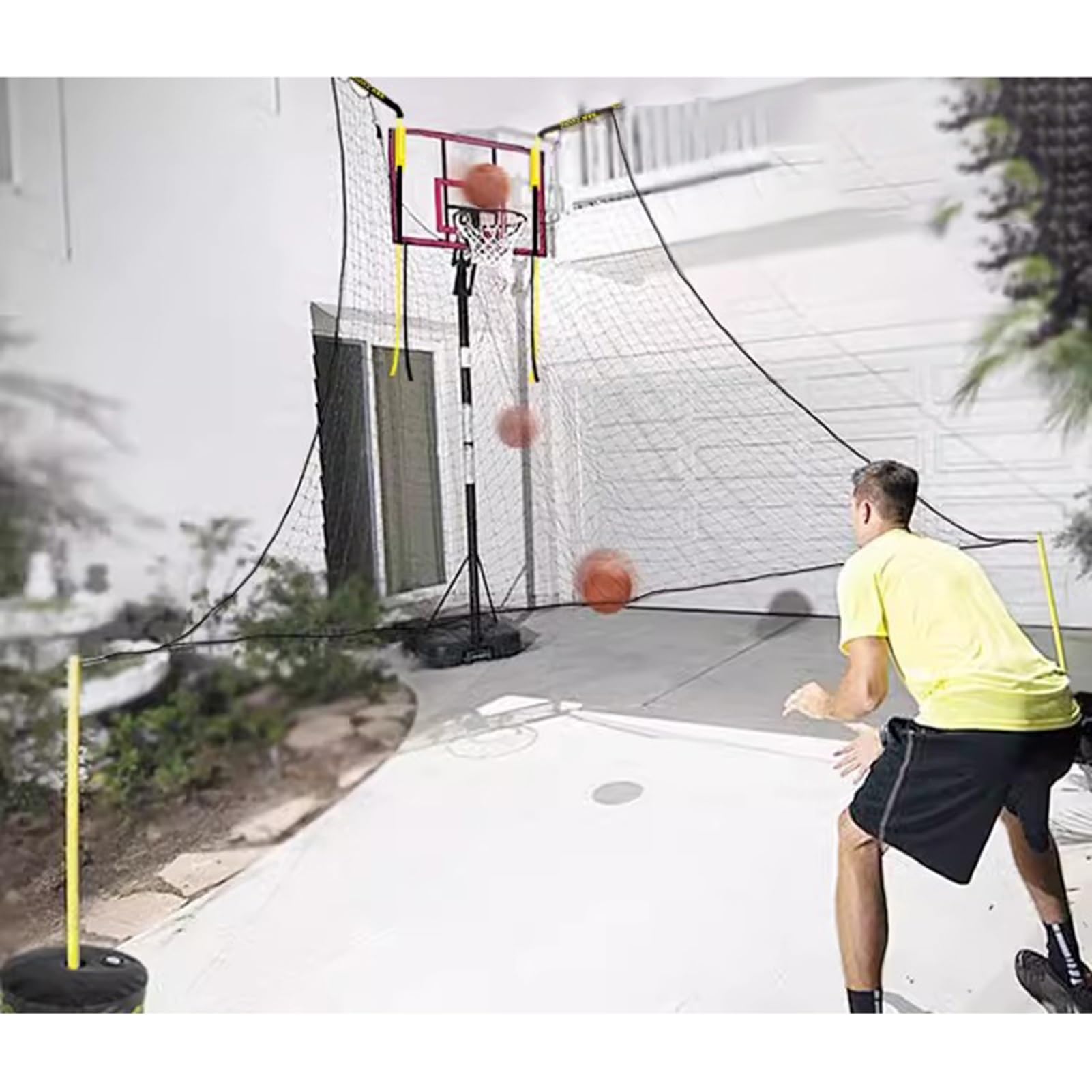 ZIMGOD Outdoor Basketball Return Net Attachment, Large Basketball Hoop Rebounder for Backyard Court, Basketball Returner Trainer for Shooting, Easy Assembly