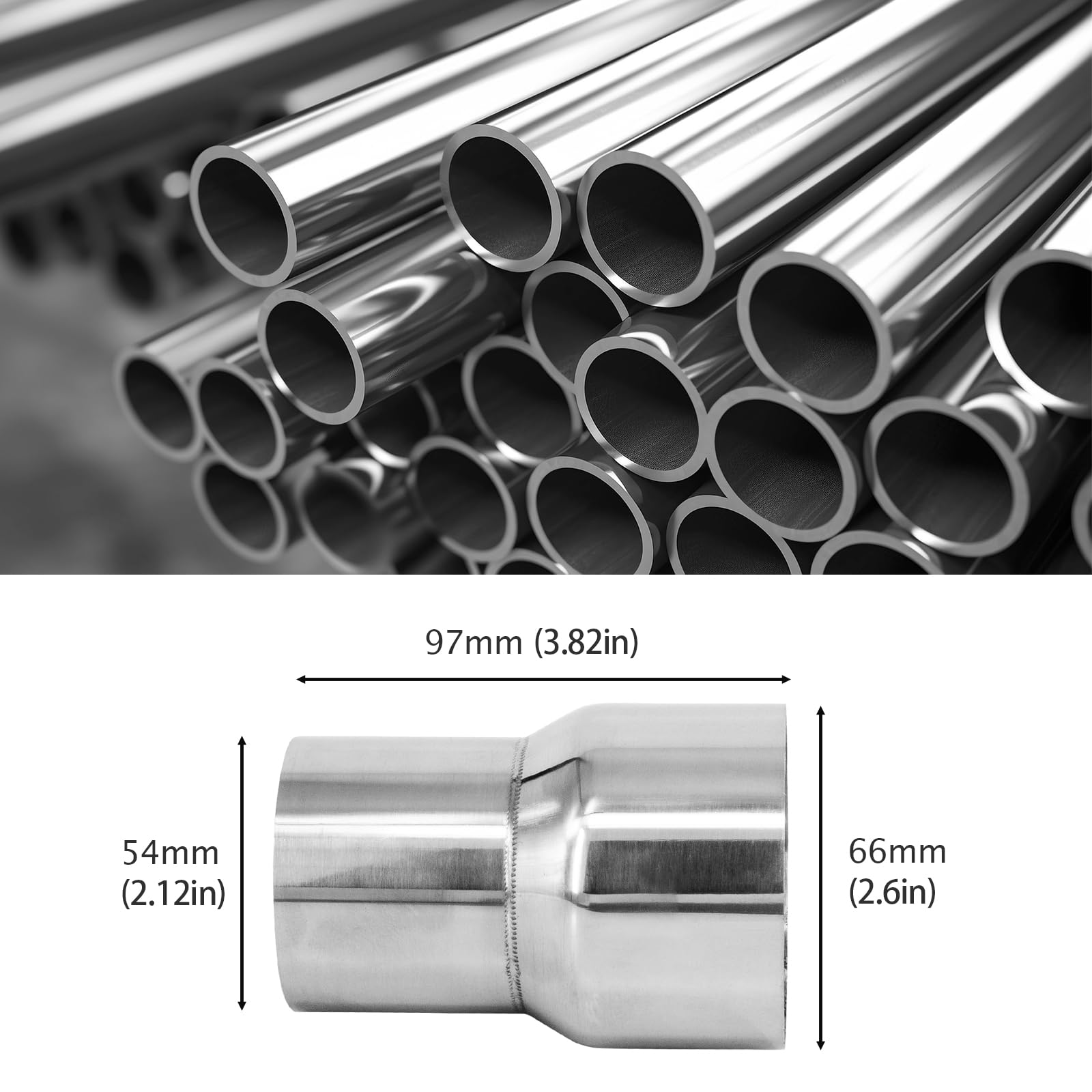 Adattatore per tubo di scarico Tubo di collegamento in acciaio inox per connettore di scarico Riduttore Dilatatore Modifica dei tubi di scarico dell'auto (54mm-66mm)