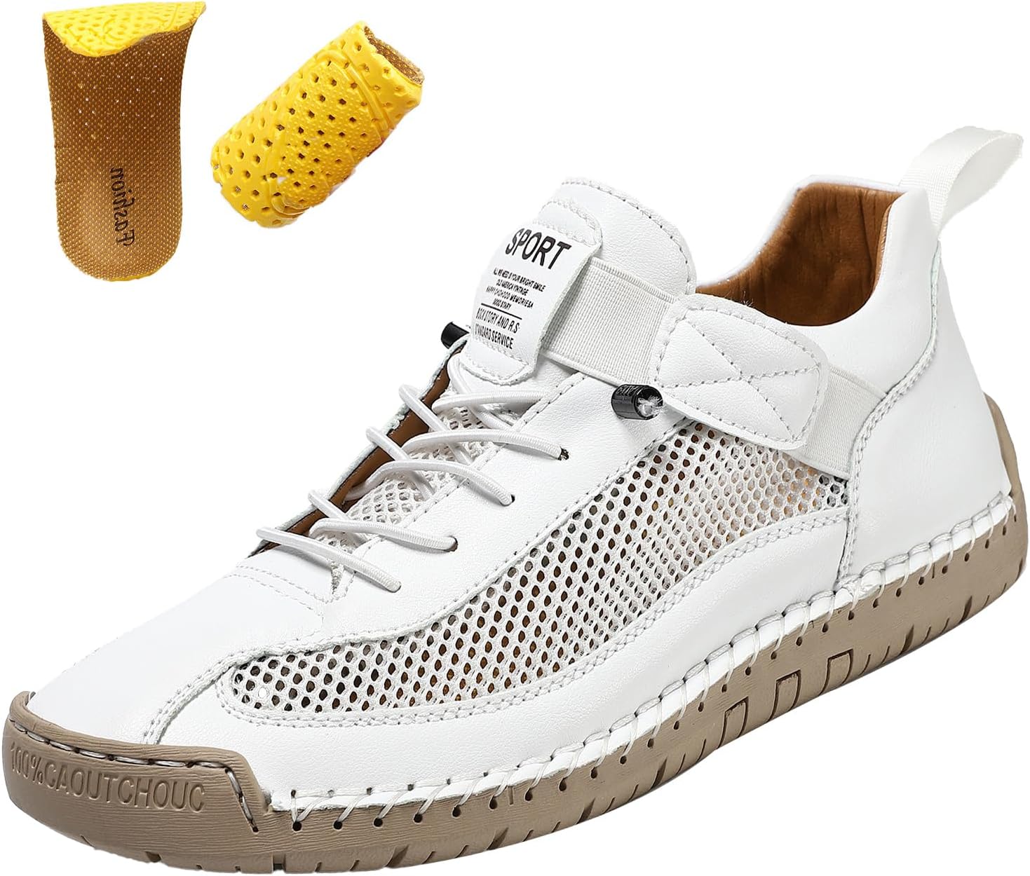 Keilinia Women's Summer Outdoor Casual Shoes,Comfort Elastic Mesh Leather Splicing Non-Slip Travel Hiking Fashion Sneakers