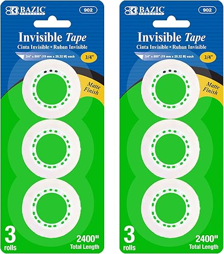 BAZIC - Cinta invisible de 34 x 800 pulgadas, rollos de recambio de cintas de papelería con acabado mate, envoltura de regalo de fotos de