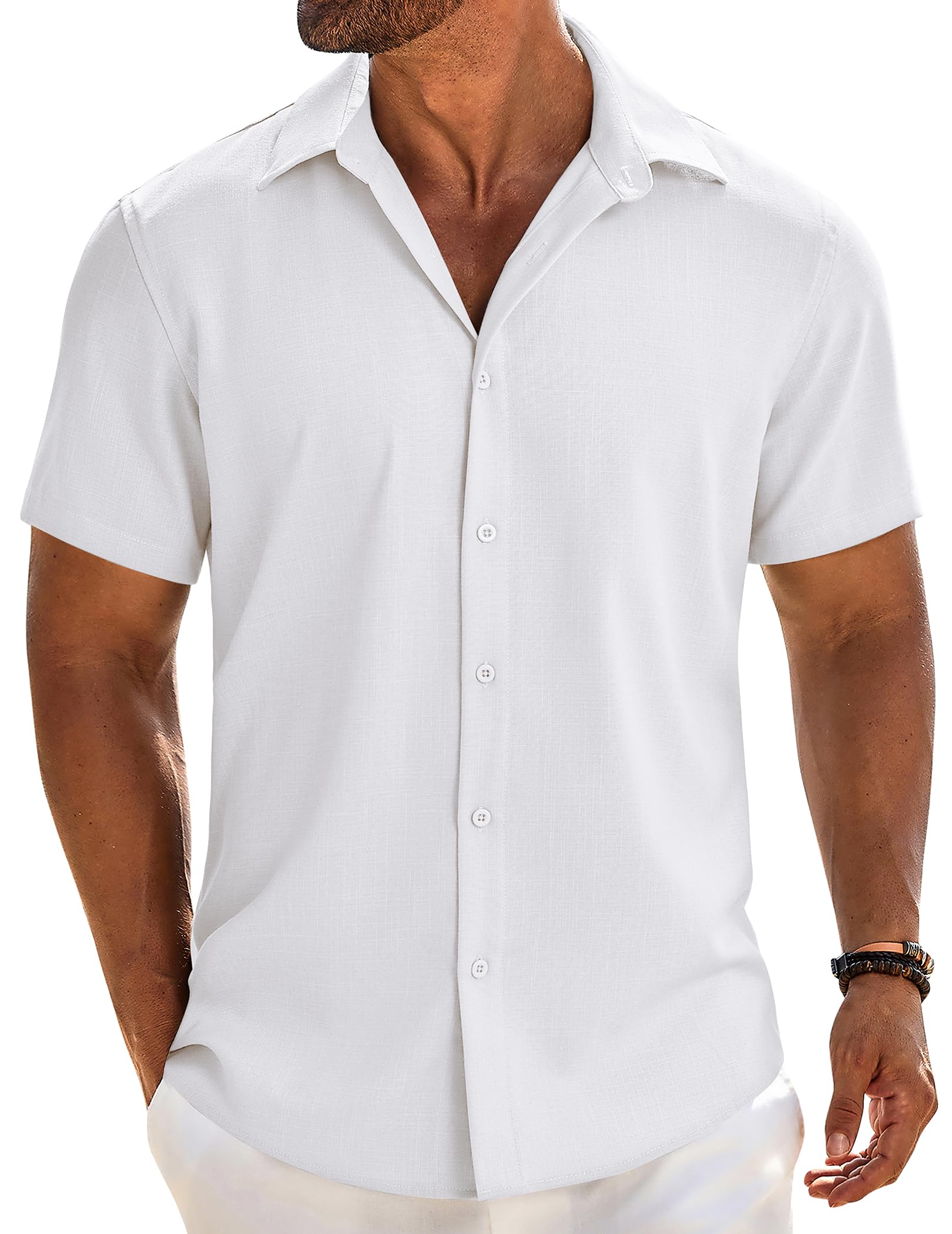 COOFANDY Mens Linen Shirts Short Sleeve Button Down Shirt Casual Beach Summer Shirts Wedding Vacation Shirt