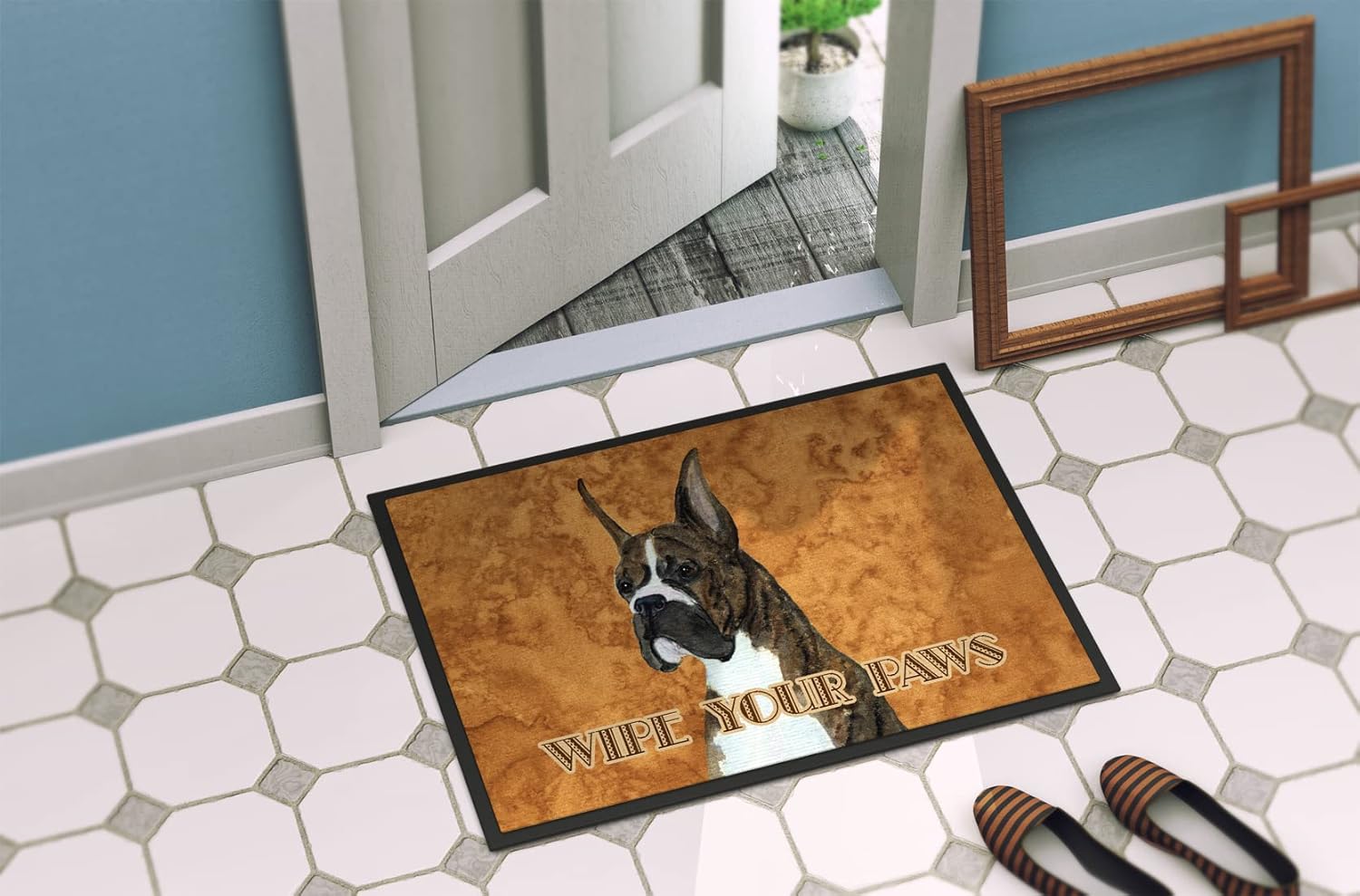 Caroline's Treasures SS4888MAT Brindle Boxer Wipe Your Paws Doormat 18x27 Front Door Mat Indoor Outdoor Rugs for Entryway, Non Slip Washable Low Pile, 18H X 27W