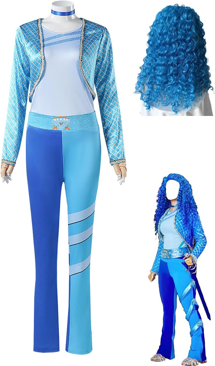 Sokwgzev Women Rise Red Evil Queen Cosplay Blue Jumpsuit