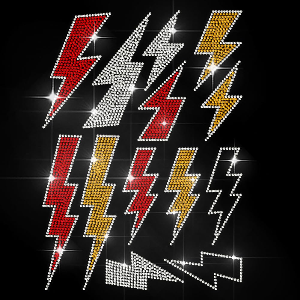 MAYJOYDIY Lightning Rhinestone Iron on Transfer Weather Heat Transfer Sticker Punk Style Rhinestone Hot-fix Decals Bling Clothing Decoration for Shirt Bag Jeans Pants Jacket Pillow DIY Crafts