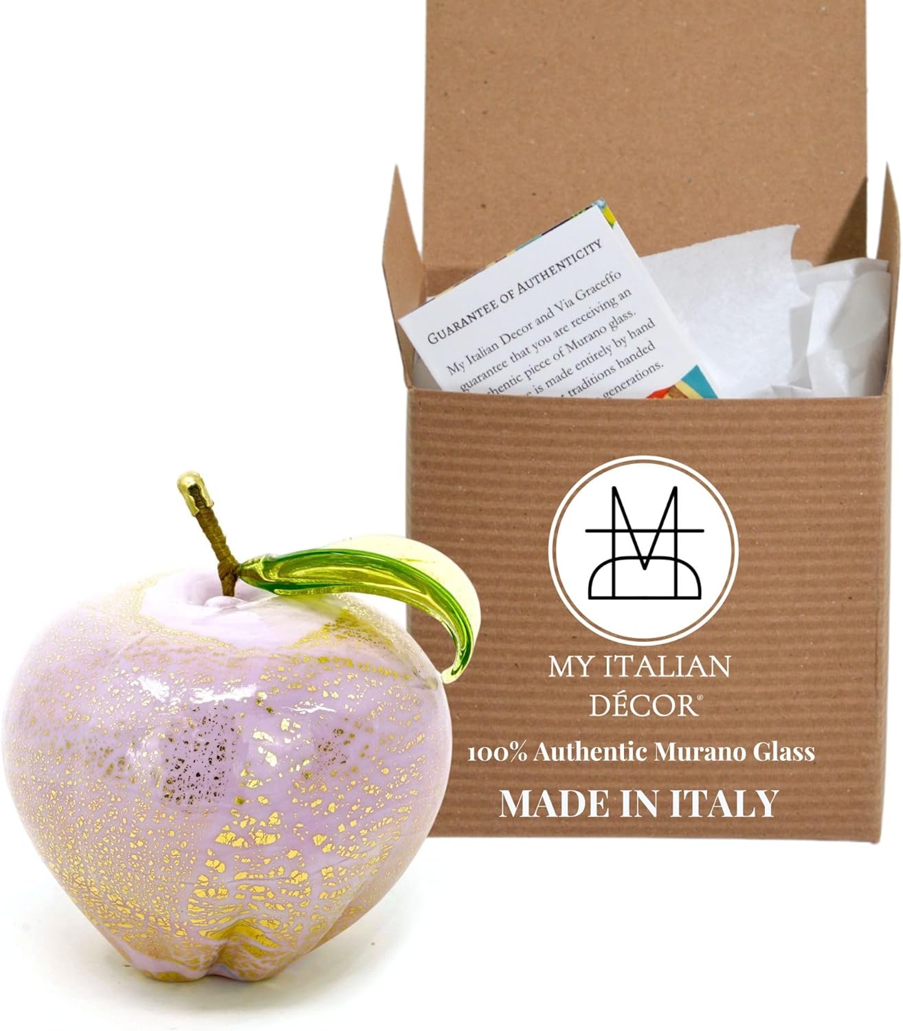 Murano Glass Apple Fruit Decor Figurine, Pink Opaque, 3" Tall, Glass Decor, Fake Fruit, Blown Glass Decor, Glass Art, Apple Decor, Paperweight, Artificial Fruit, Hand Blown, Made In Italy