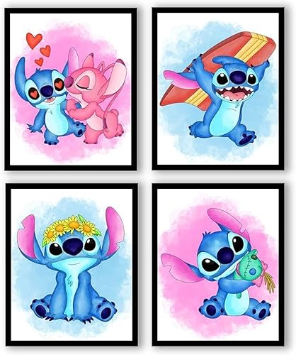 OrtixArt - Póster de acuarela para niños Arte de pared para habitación de niños y niñas Juego de 4 sin marco (8 x 10 pulgadas) Pósteres para