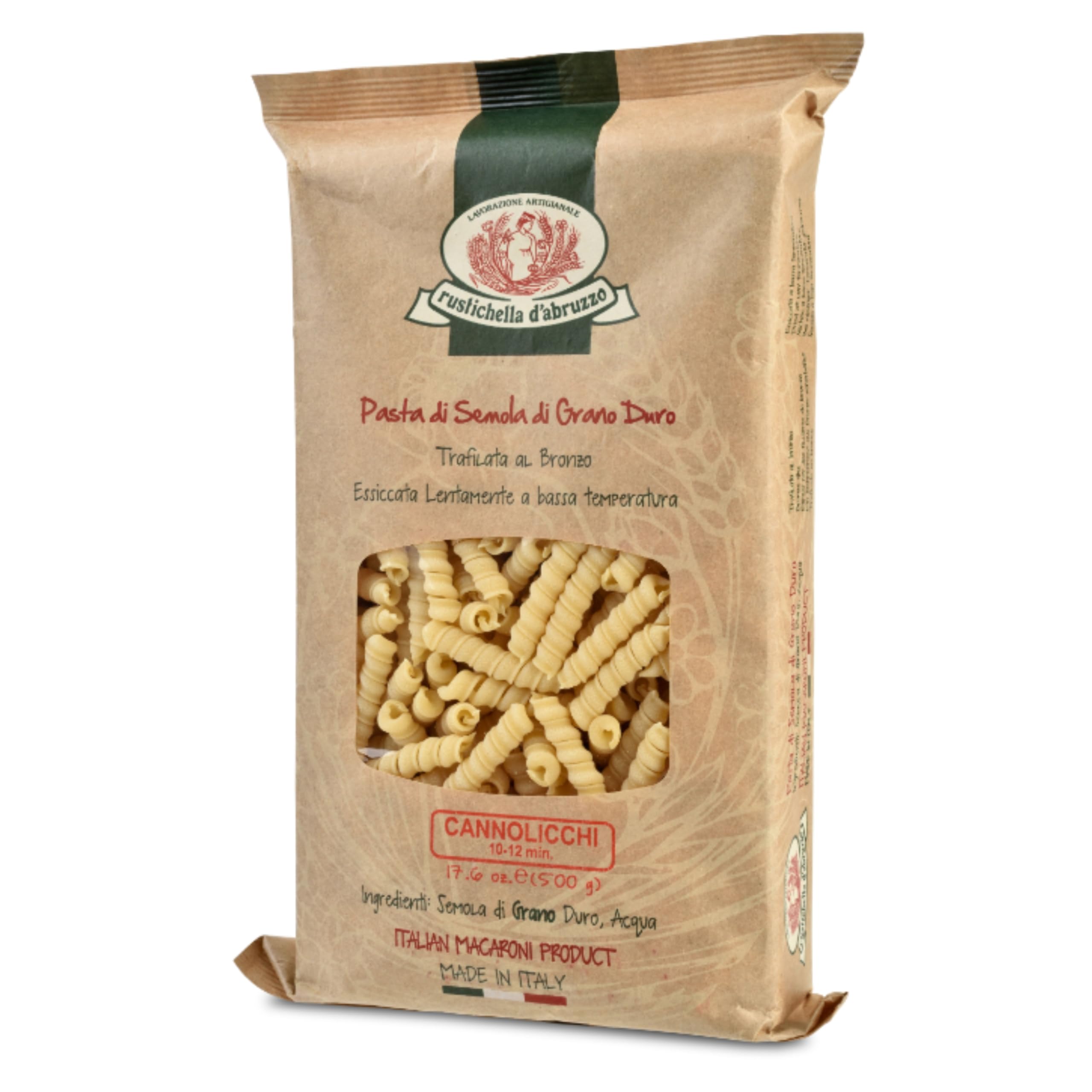 Rustichella d'AbruzzoCannolicchi - 500g Short Pasta Mimicking Razor Shells - Classic Durum Wheat Pasta from Italy, Perfect for Shellfish Sauces