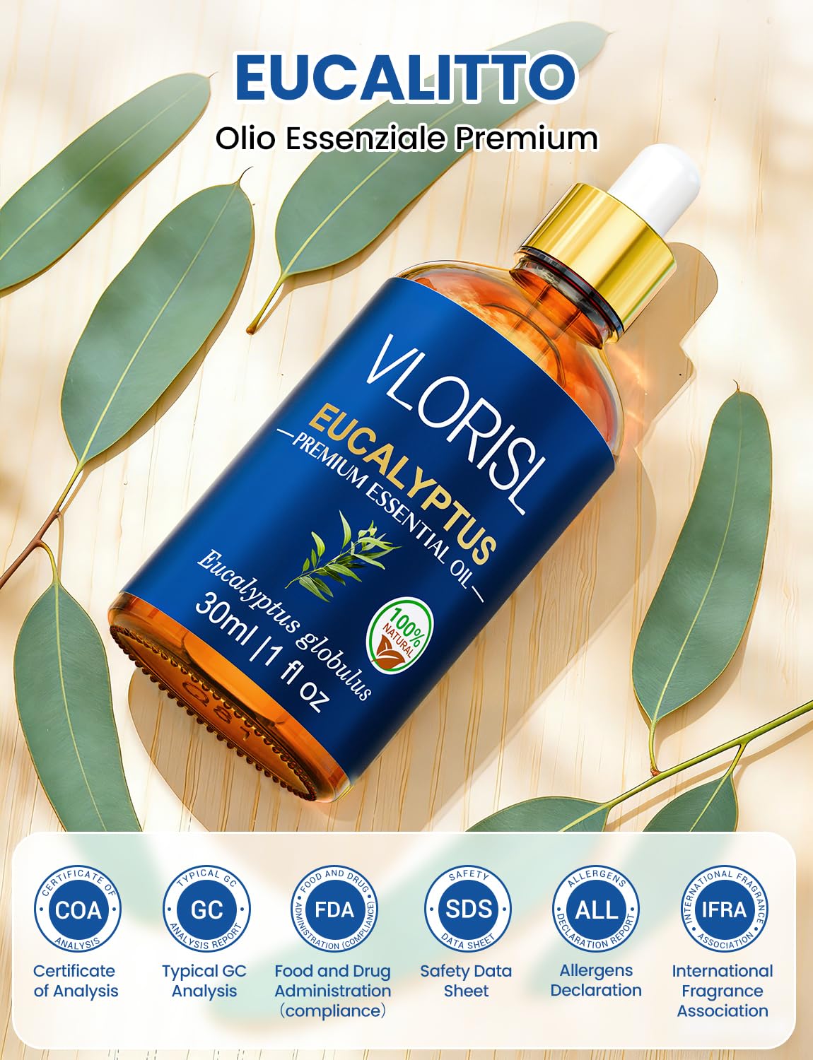 Olio Essenziale di Eucalipto 30ML, Aroma Fresco e Naturale, per Diffusore, Bagno, Sauna e Aromaterapia