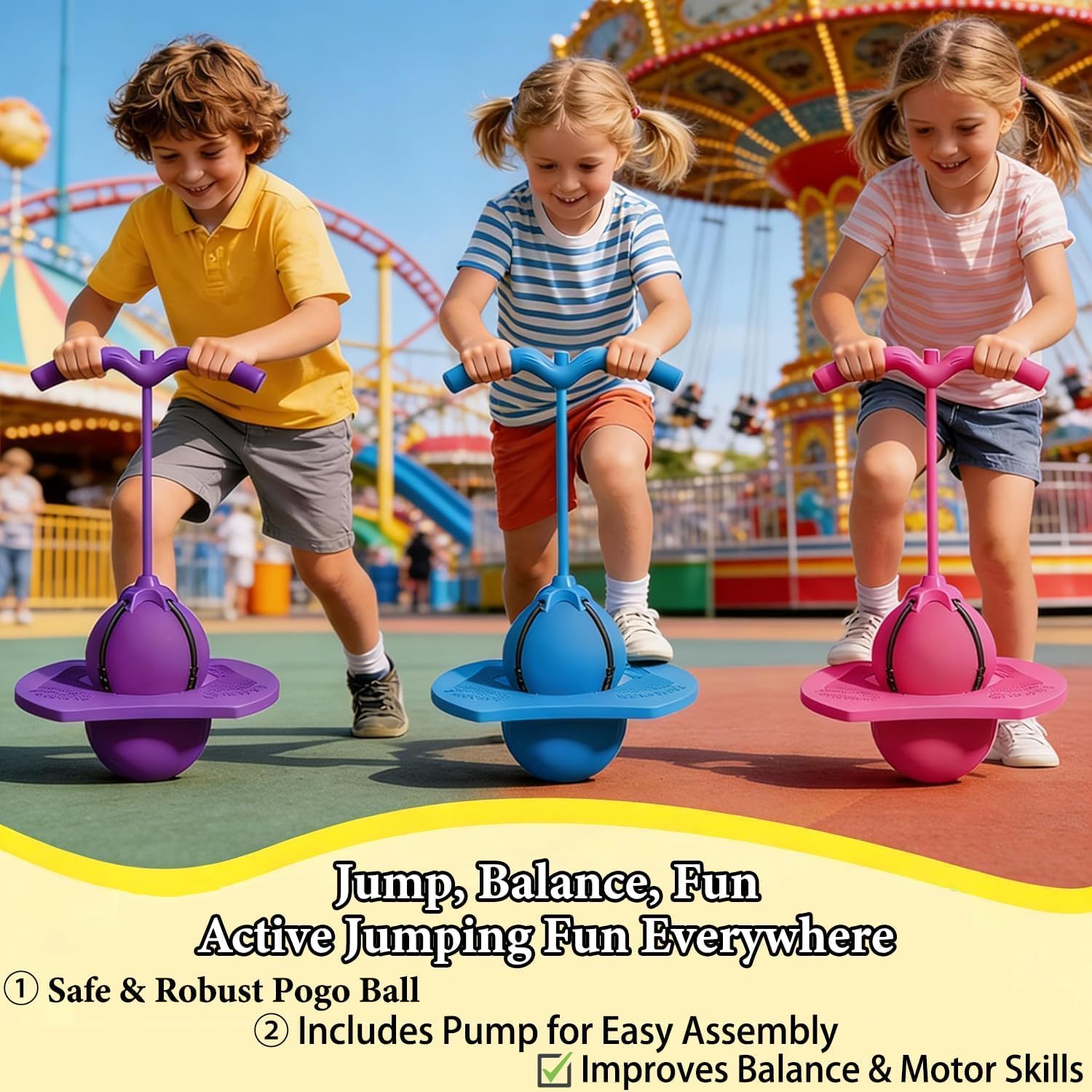 Balón Saltarín Equilibrio Niños, Pogo Ball con Asa, Base Antideslizante, Juguete Interior & Exterior, Deporte y Fitness para Niños y Adultos (Rosa)