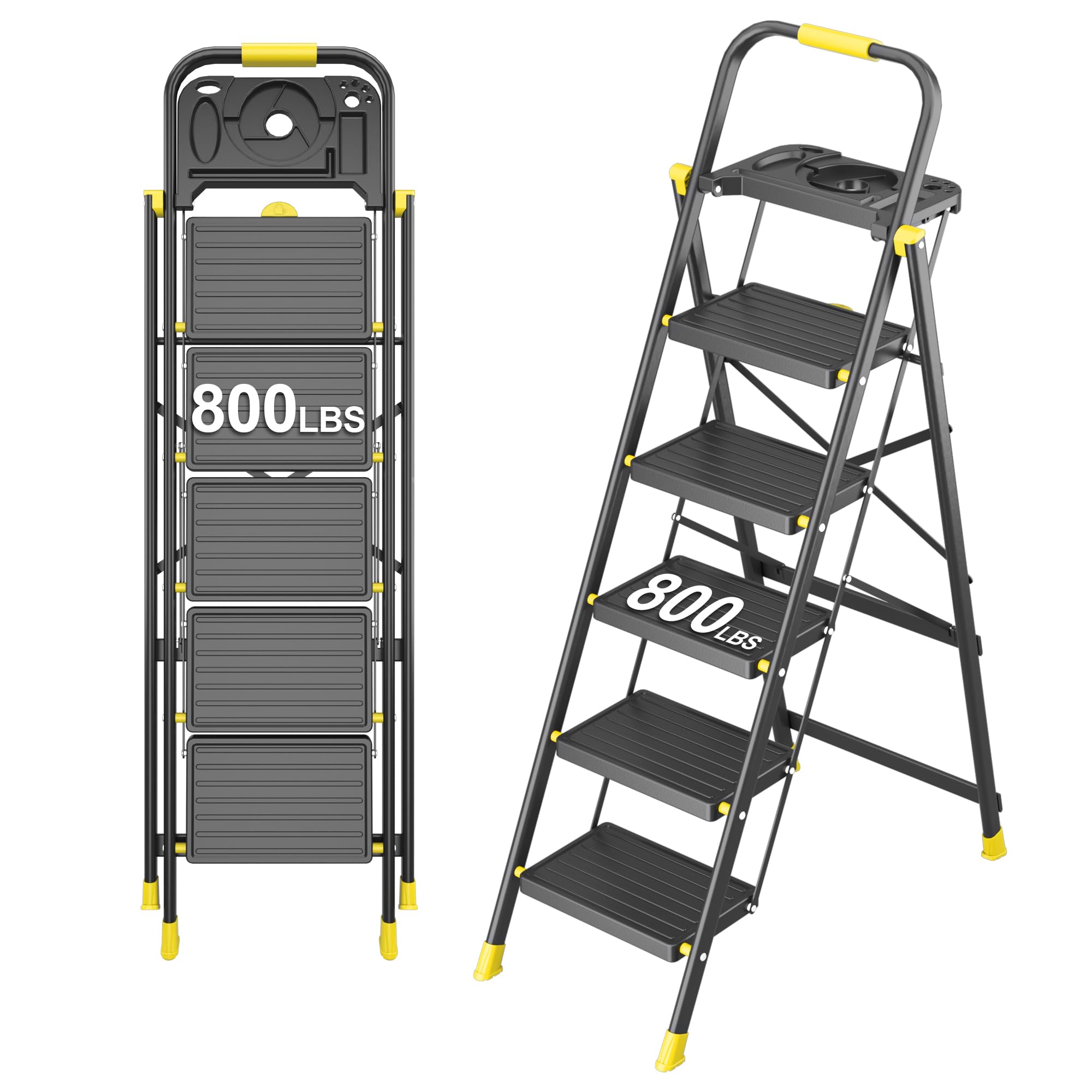 5 Step Foldable Step Ladder with Mutifunctional Tool Tray