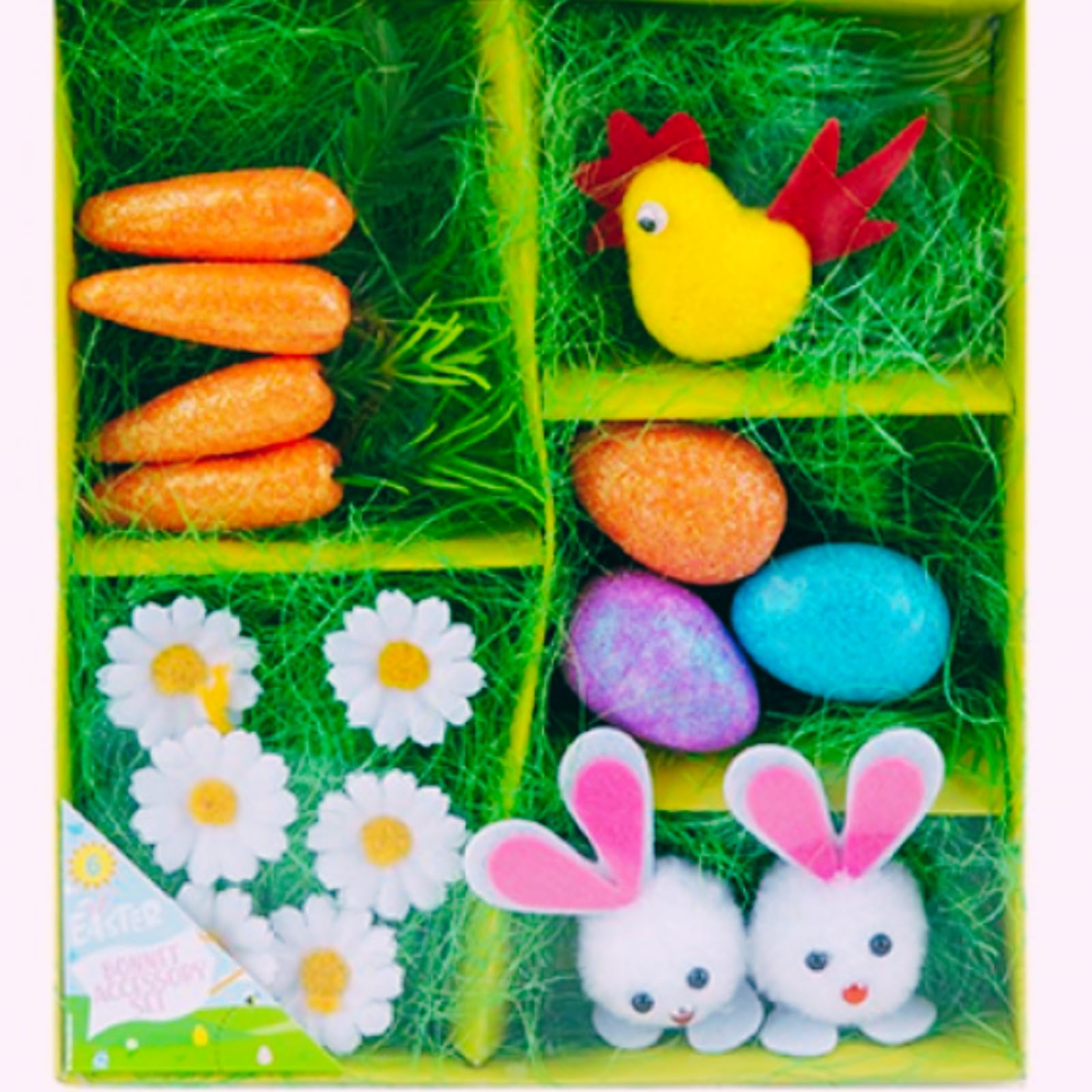 NarasEaster Bonnet Decorating Kit - 16 Pieces Easter Bonnet Accesories Includes , Rabbit, Eggs, Lady Bug, Daisies - Easter Arts and Crafts for Kids, Easter Bonnet Decoartions