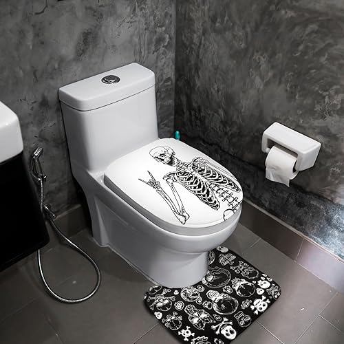 Miniatura 6 de Honoson Juego de 8 cortinas de ducha de esqueleto con alfombras y toallas de cocina, cortina de ducha de esqueleto, juego de baño para granja,