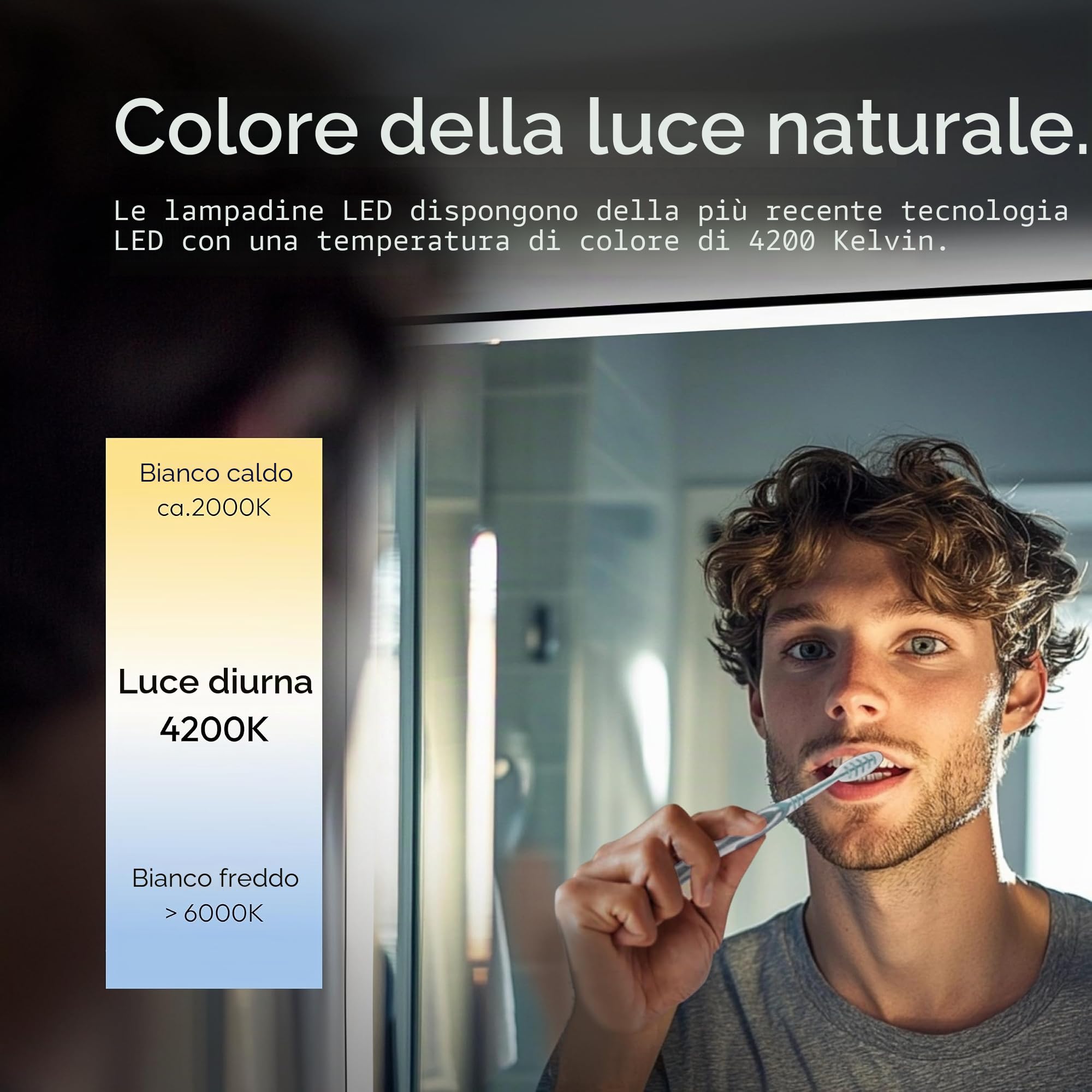 Talos Specchio da bagno a LED, 80 x 60 cm, adatto per ambienti umidi, con illuminazione opaca, cornice in alluminio nero