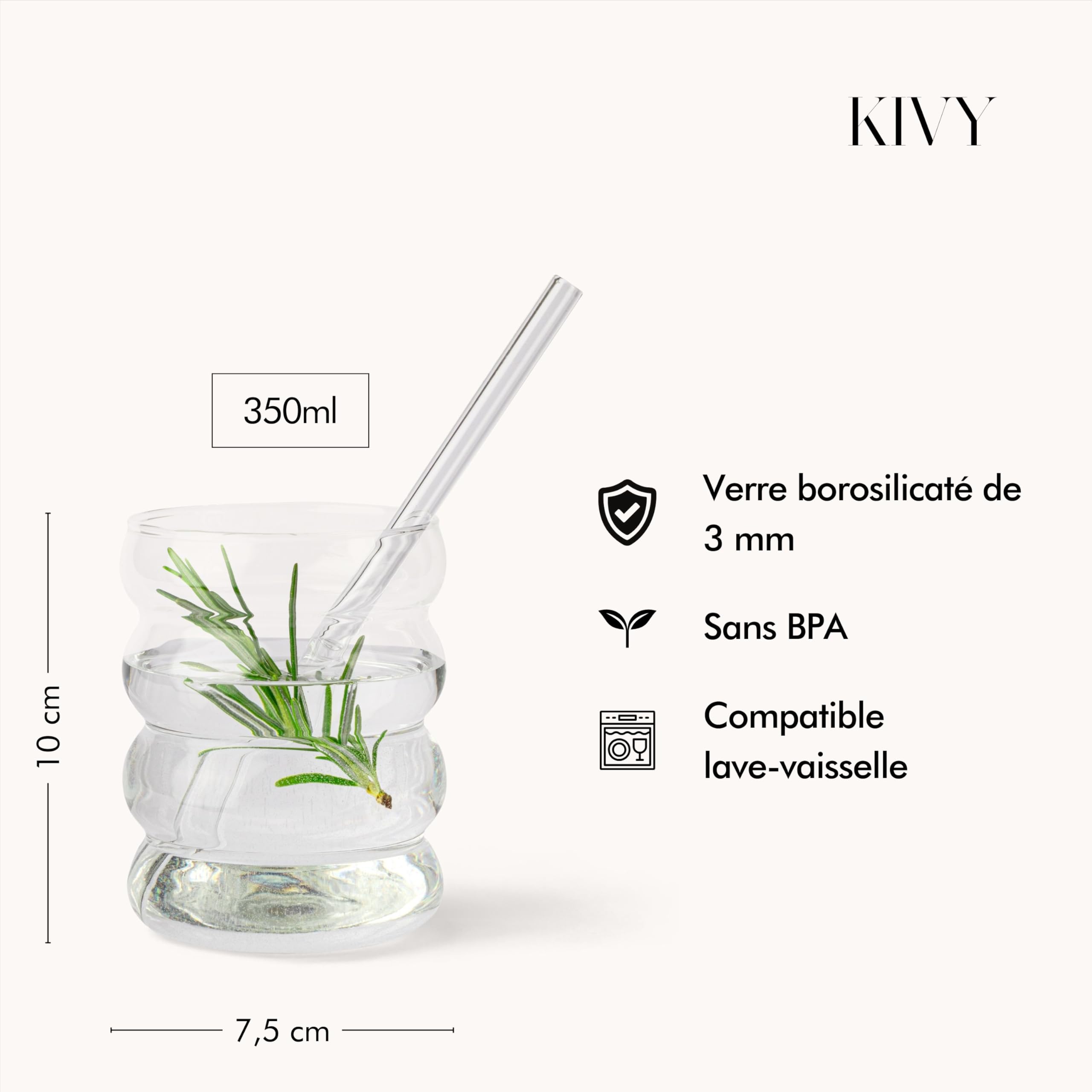 KIVY Set de Verre avec Paille [4x 350ml] - Verres à Eau, Café Glacé et Matcha - Verres à Café et à Latte Macchiato - Pour Smoothies, Jus et Cocktails - Verre à Bulles Effet Bubble - Sans BPA
