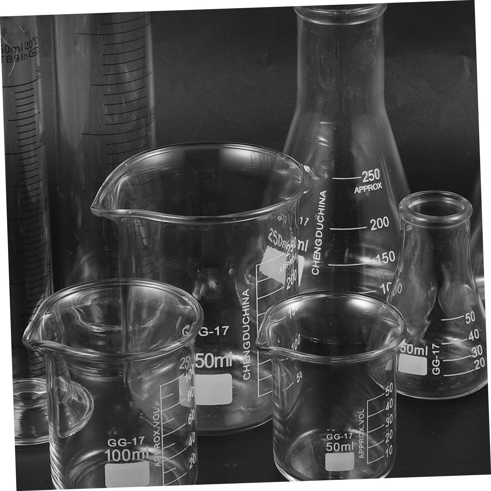 Set di Cilindri Graduati in Vetro 9 Pezzi 50-250 Ml | Scala Leggibile, senza Perdite Laterali, per Progetti Sperimentali e Chimica