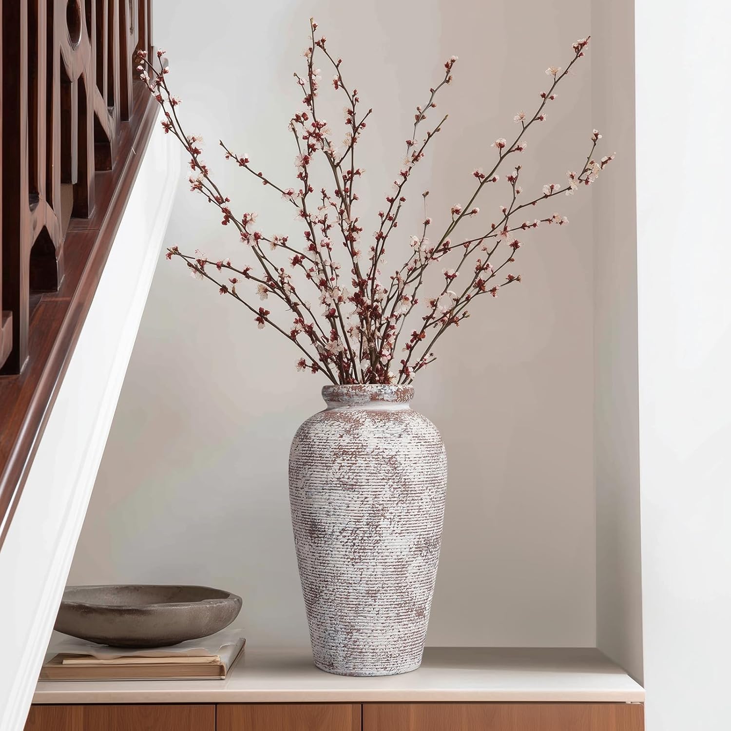 Terracotta Vase, Rustic Farmhouse Vase, Large Ceramic Vases for Centerpieces, Farmhouse Decor for Living Room, Shelf, Entryway, Room Decor, 11 inch - Image 2