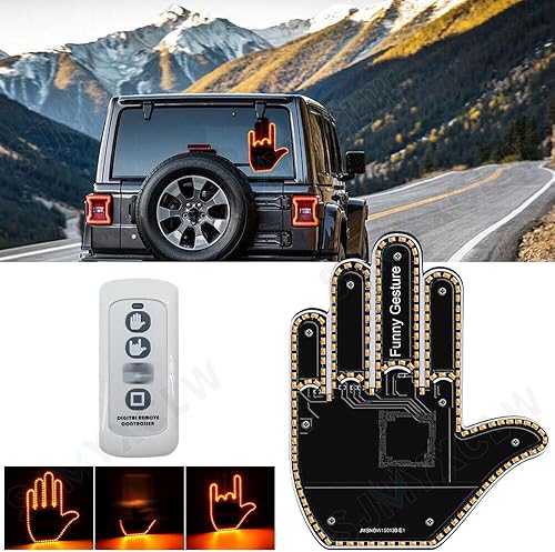 Miniatura 10 de Luz de dedo para automóvil con control remoto, letrero de mano LED para ventana trasera del automóvil, dedo iluminado de furia de carretera,