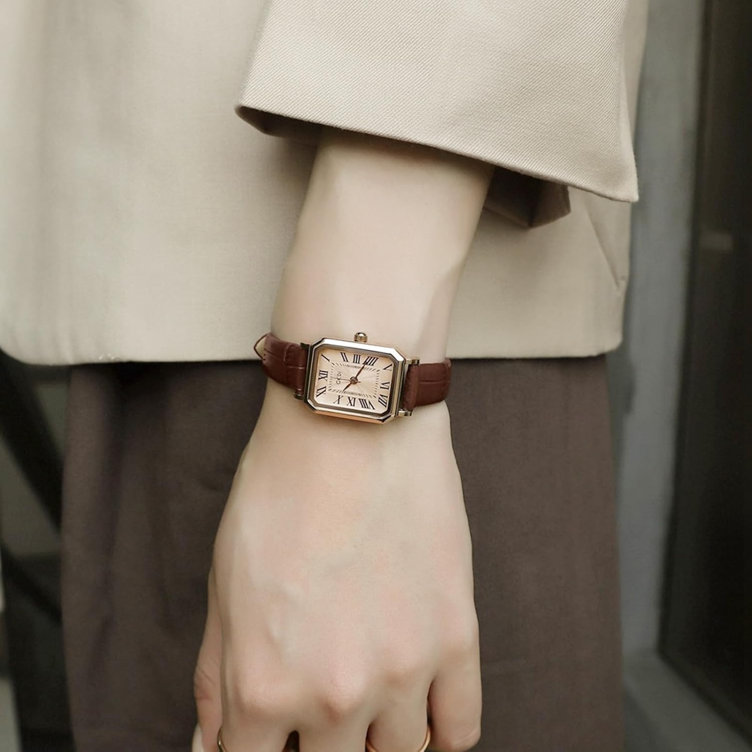 Vintage Watches for Women Elegant Rectangular Ladies Analog Quartz Dress Watch Dainty Female Small Bracelet Wristwatch with Genuine Leather Strap - Image 3