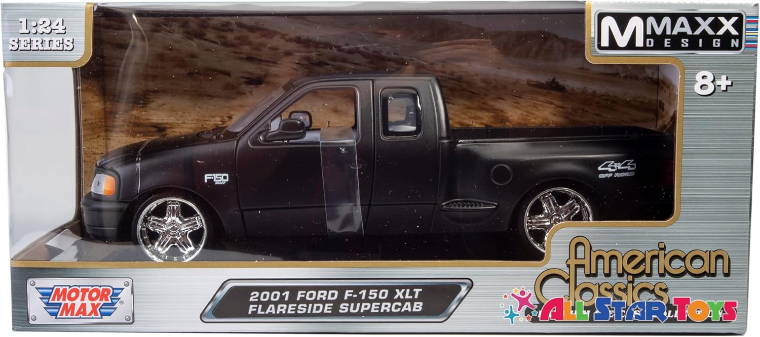 for 2001 F-150 Matt Black 1:24 Scale Pickup Truck Die-cast Model Car by Motormax 73284