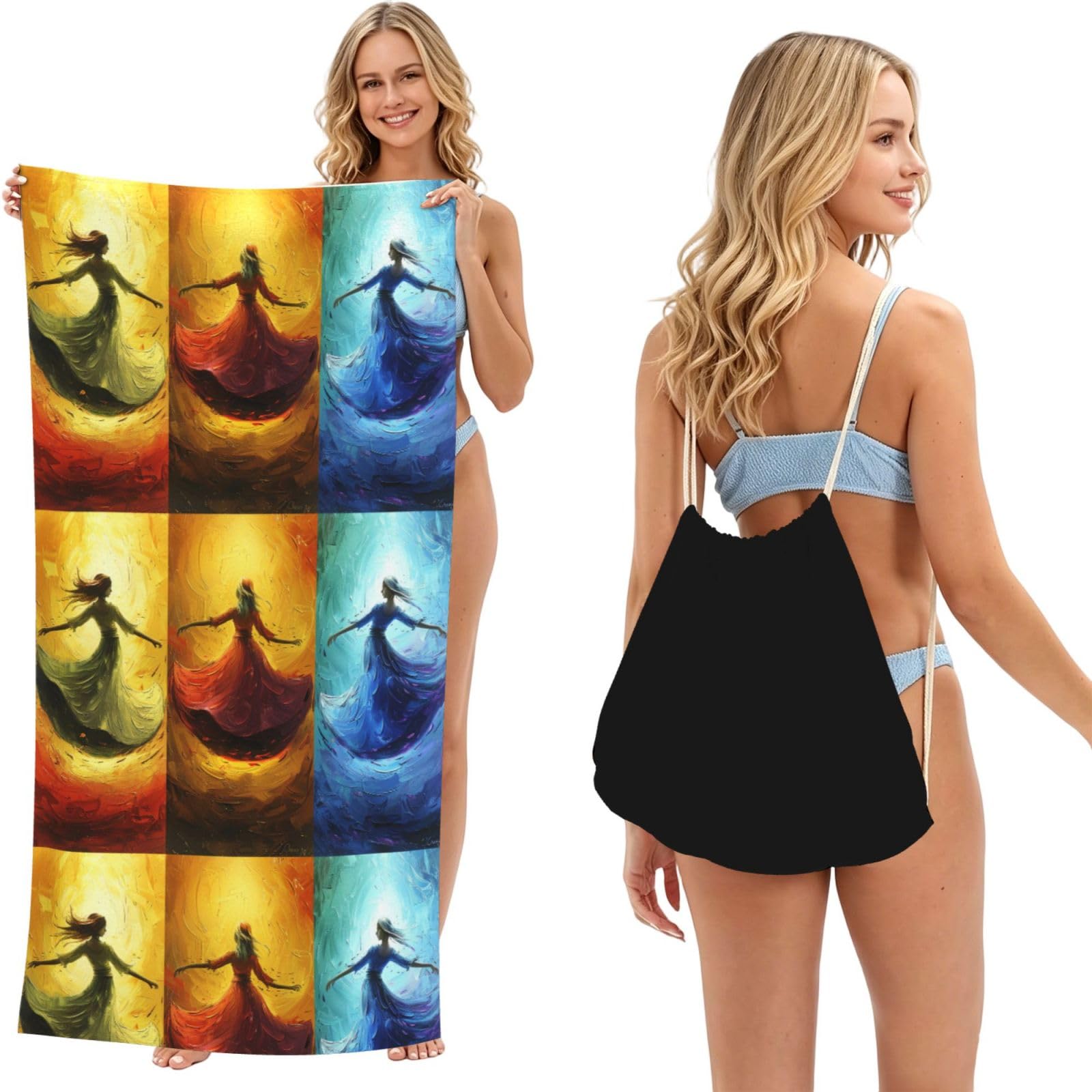 SKGOHLH Dancing Goddess 2in1 Packable Beach Towel Bag Women