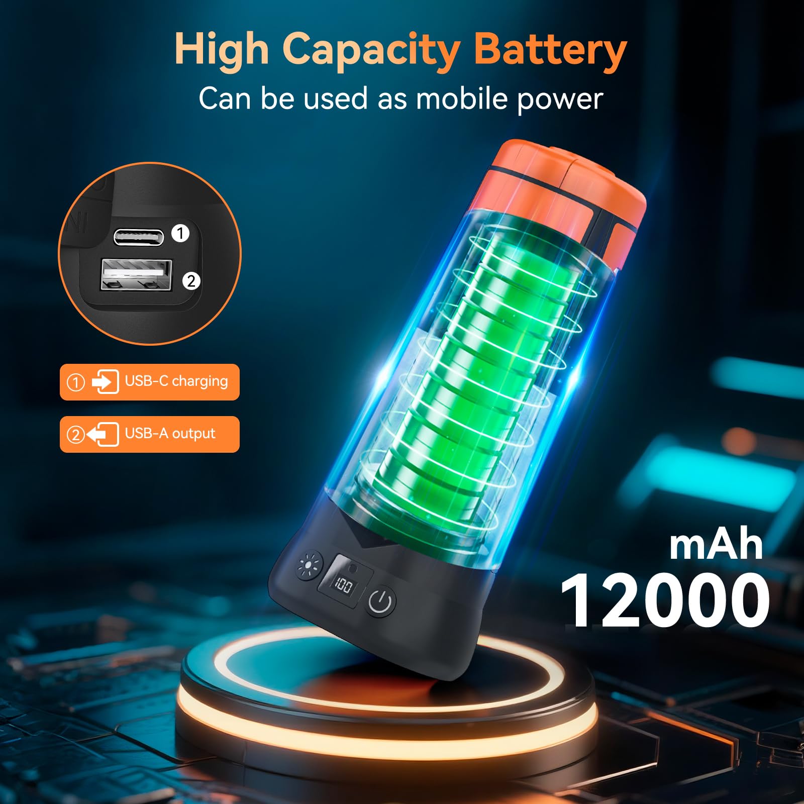 12000mAh Lampada da Campeggio LED Ricaricabile, 5000LM Lampada da Lavoro